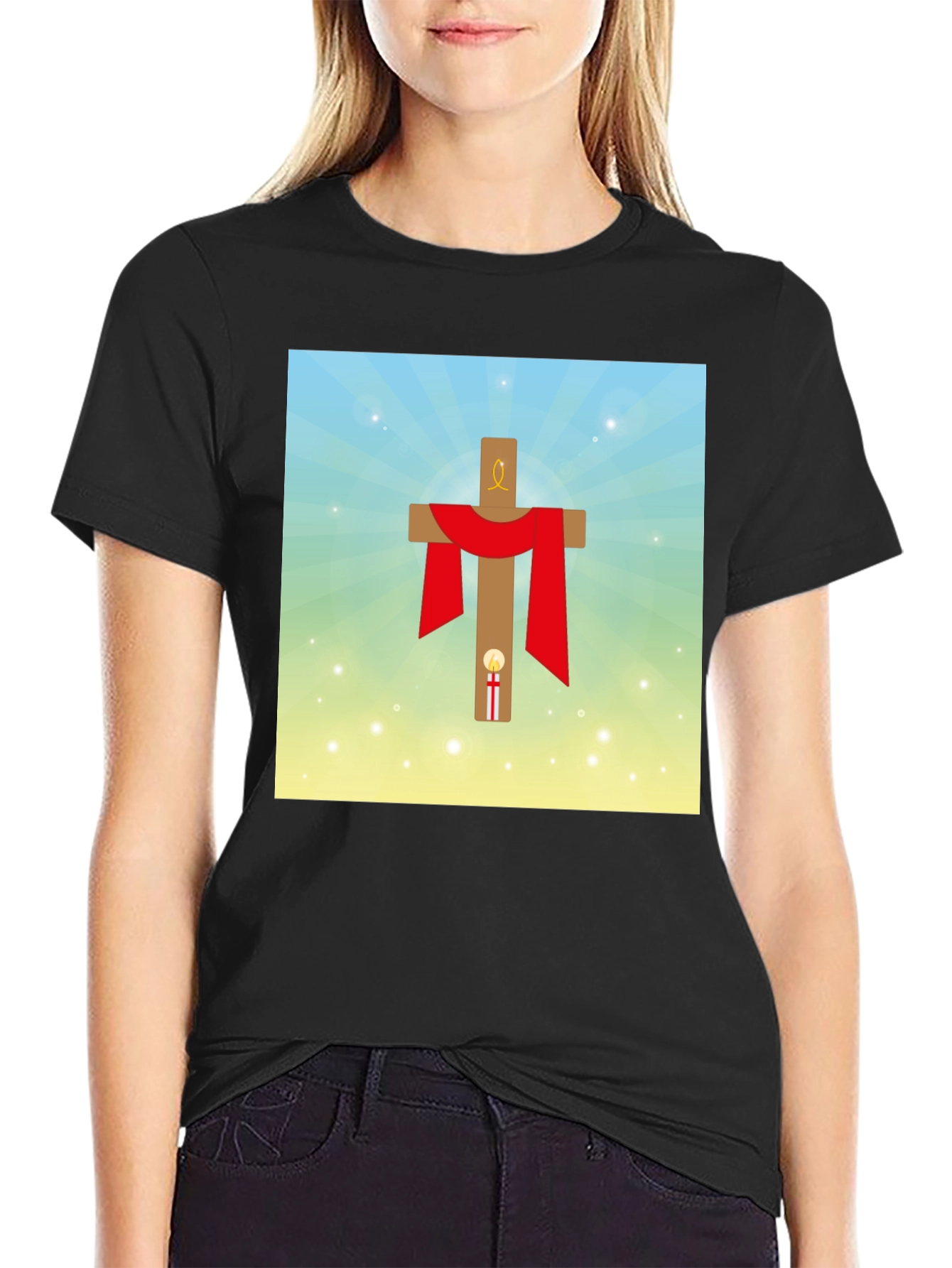 Religious Graphic T-Shirt: Cross with Red Drape
