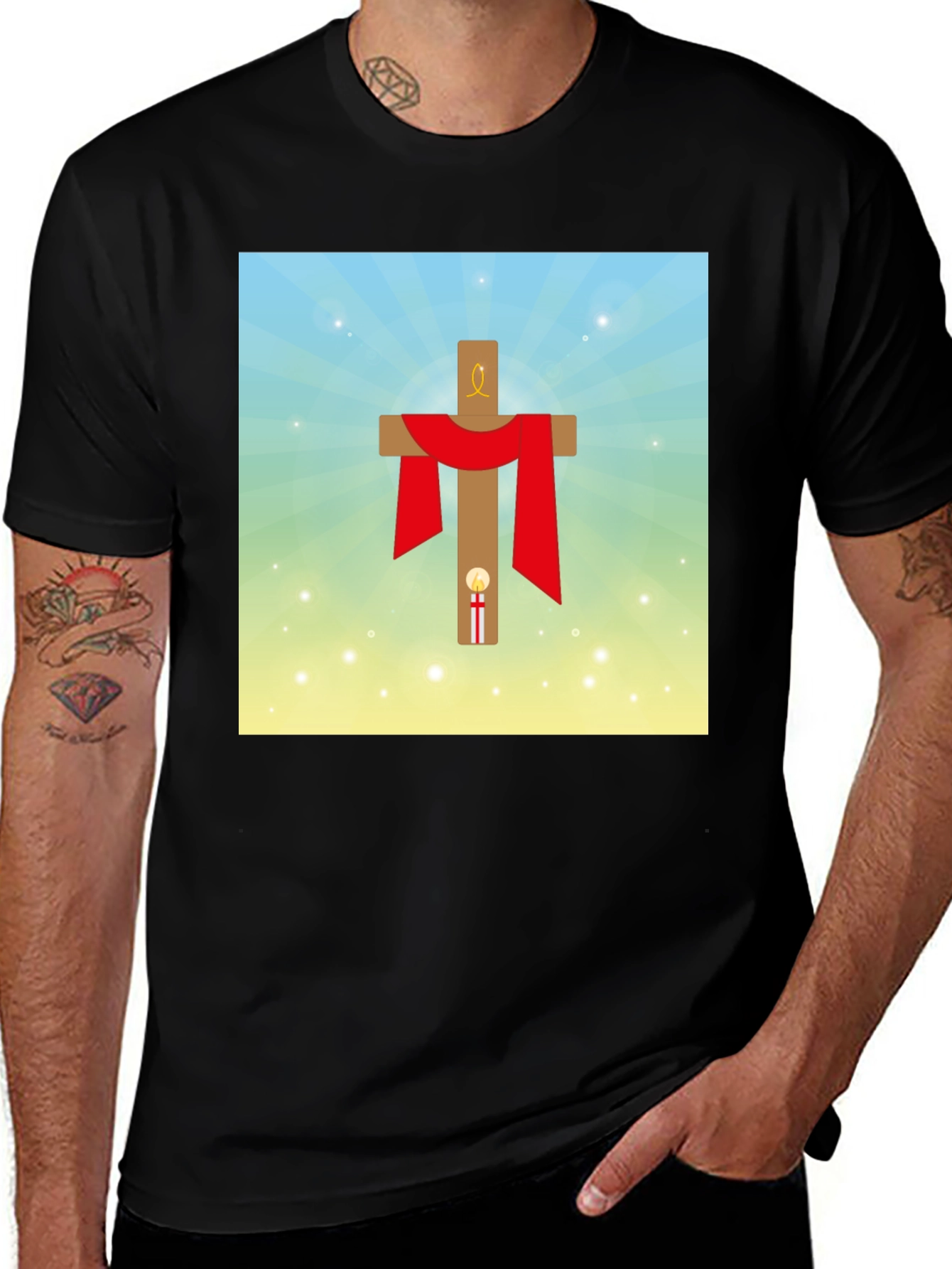 Religious Graphic T-Shirt: Cross with Red Drape