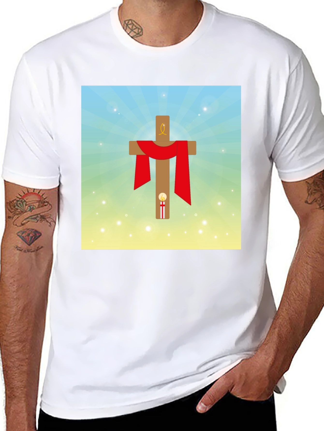 Religious Graphic T-Shirt: Cross with Red Drape