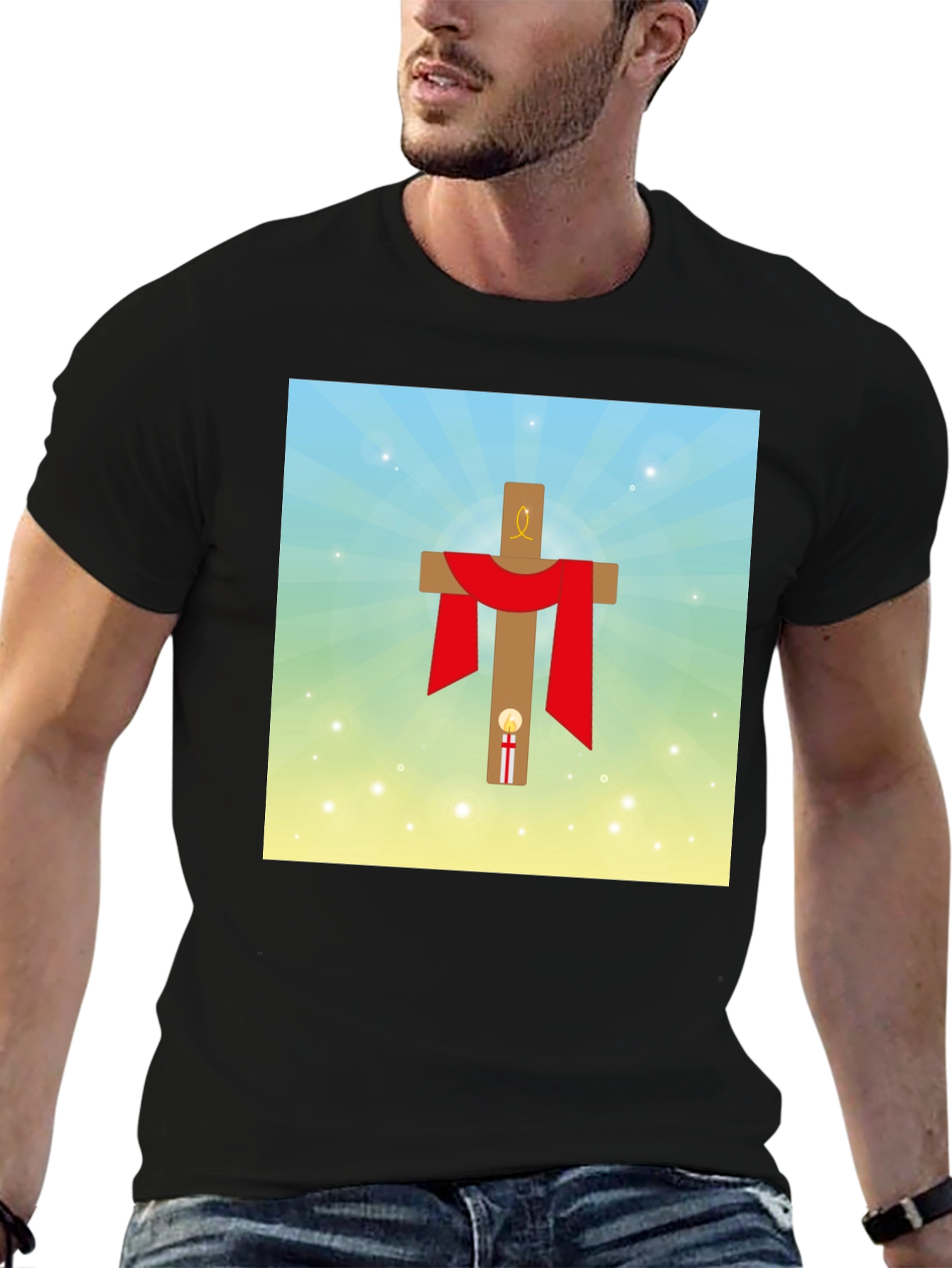 Religious Graphic T-Shirt: Cross with Red Drape