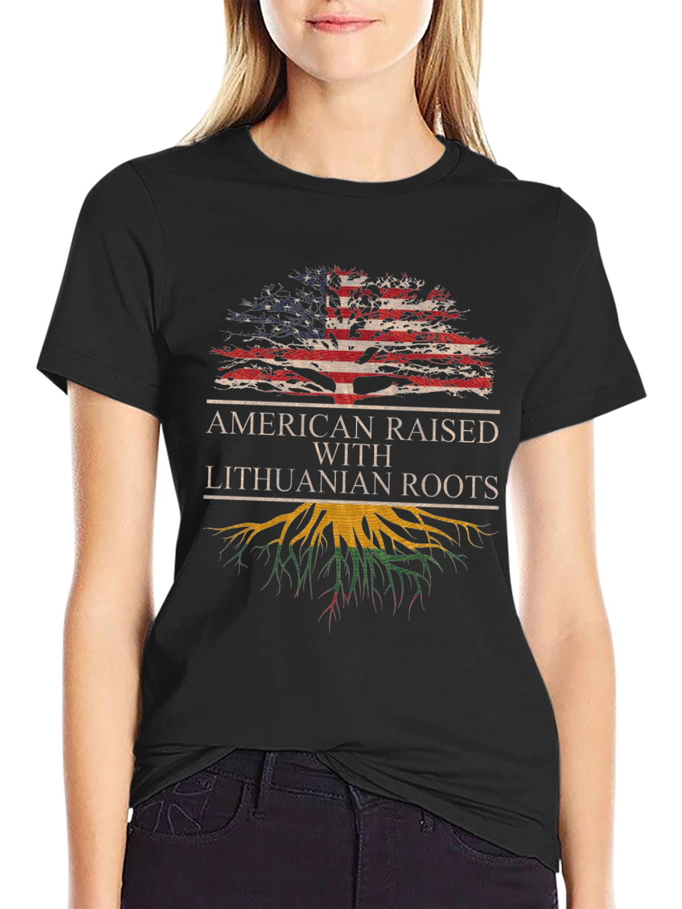 Lithuanian Roots American Flag Tree T-Shirt