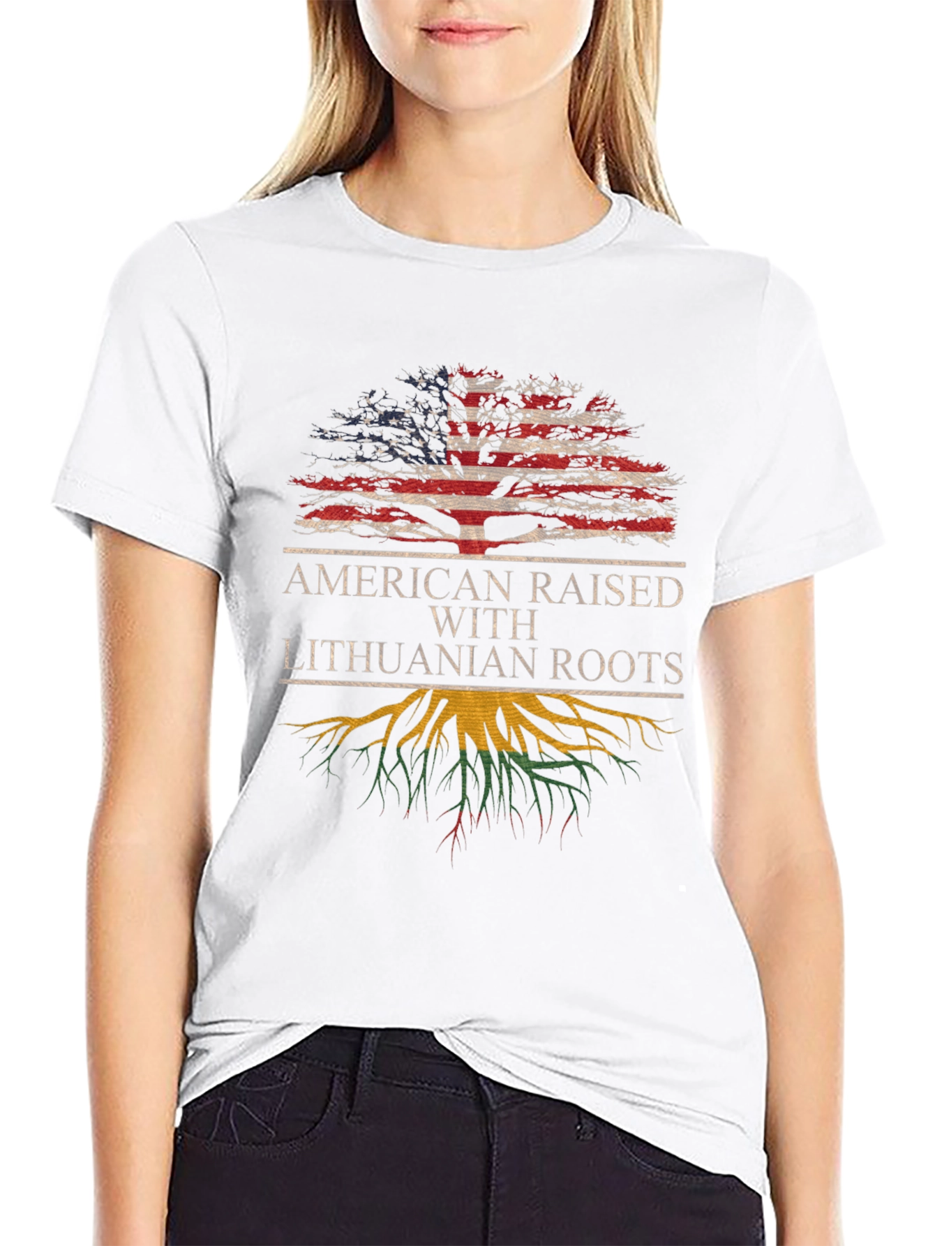 Lithuanian Roots American Flag Tree T-Shirt
