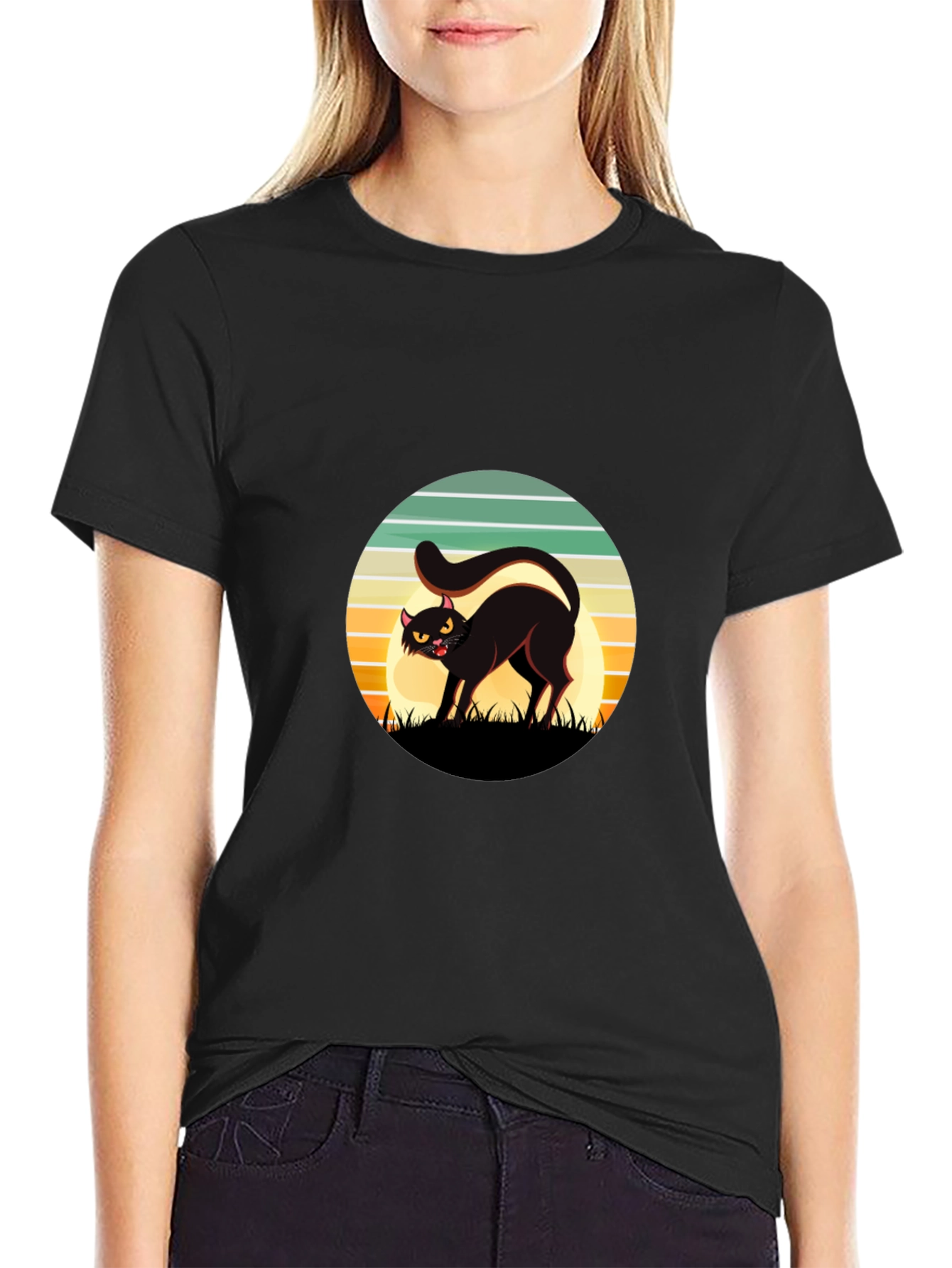 Retro Black Cat Halloween T-Shirt