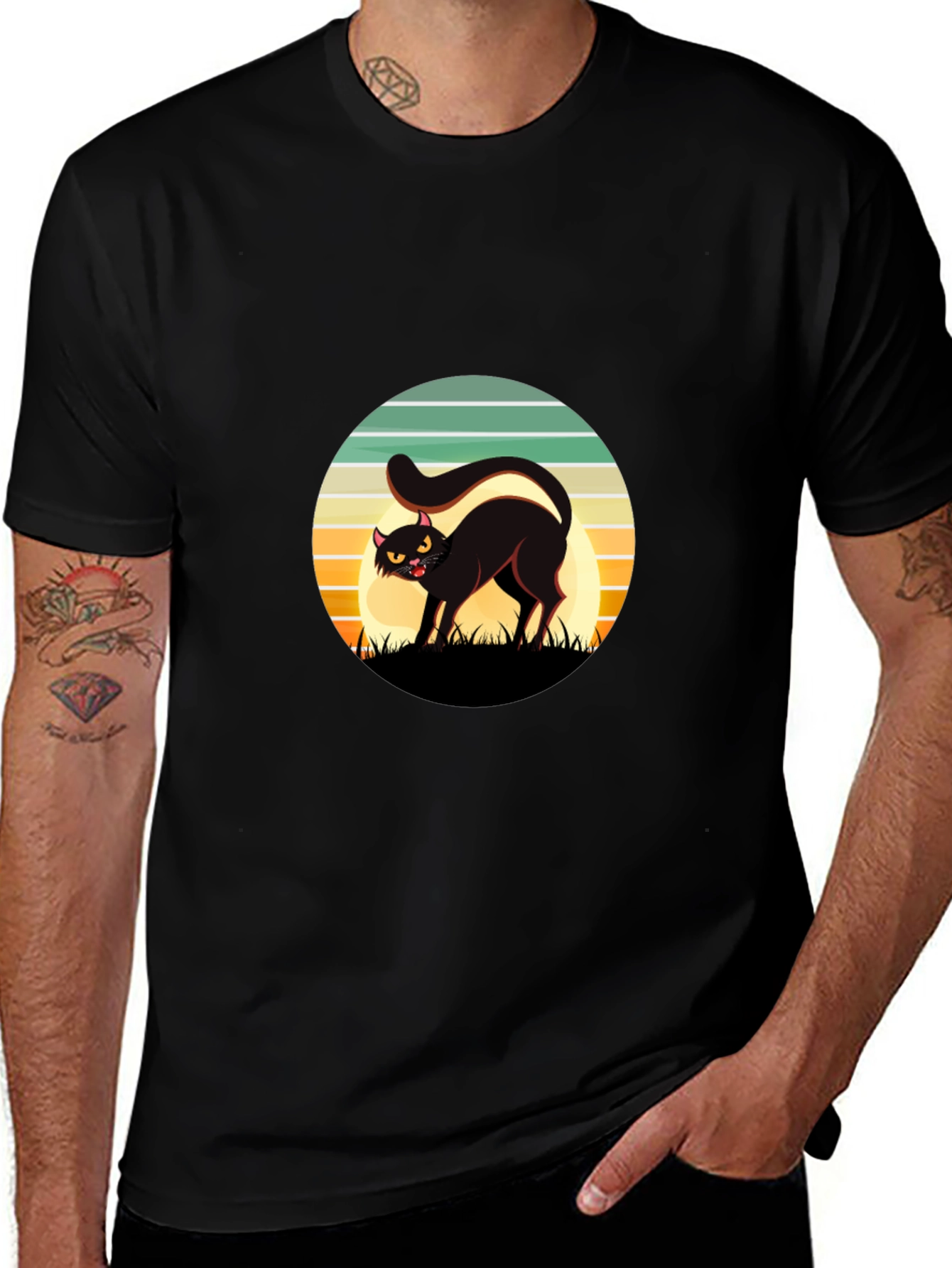 Retro Black Cat Halloween T-Shirt