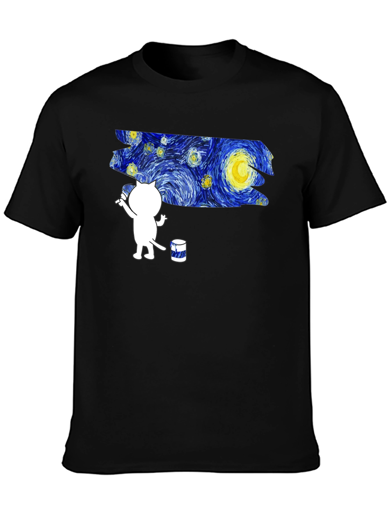 Starry Night Cat T-Shirt - Artistic Design