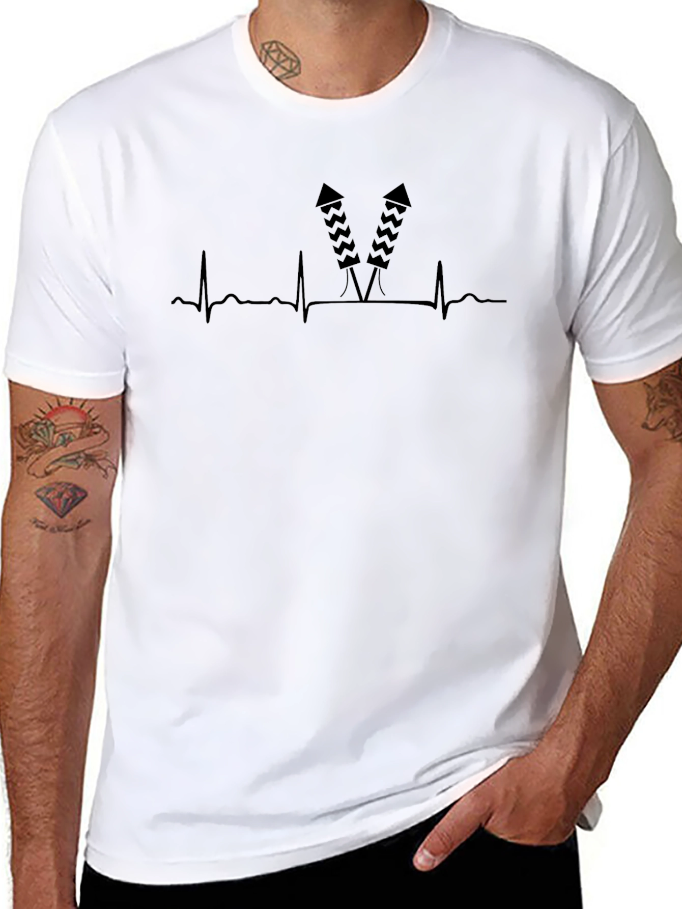 Fireworks Heartbeat Tee - Stylish Black Graphic T-Shirt