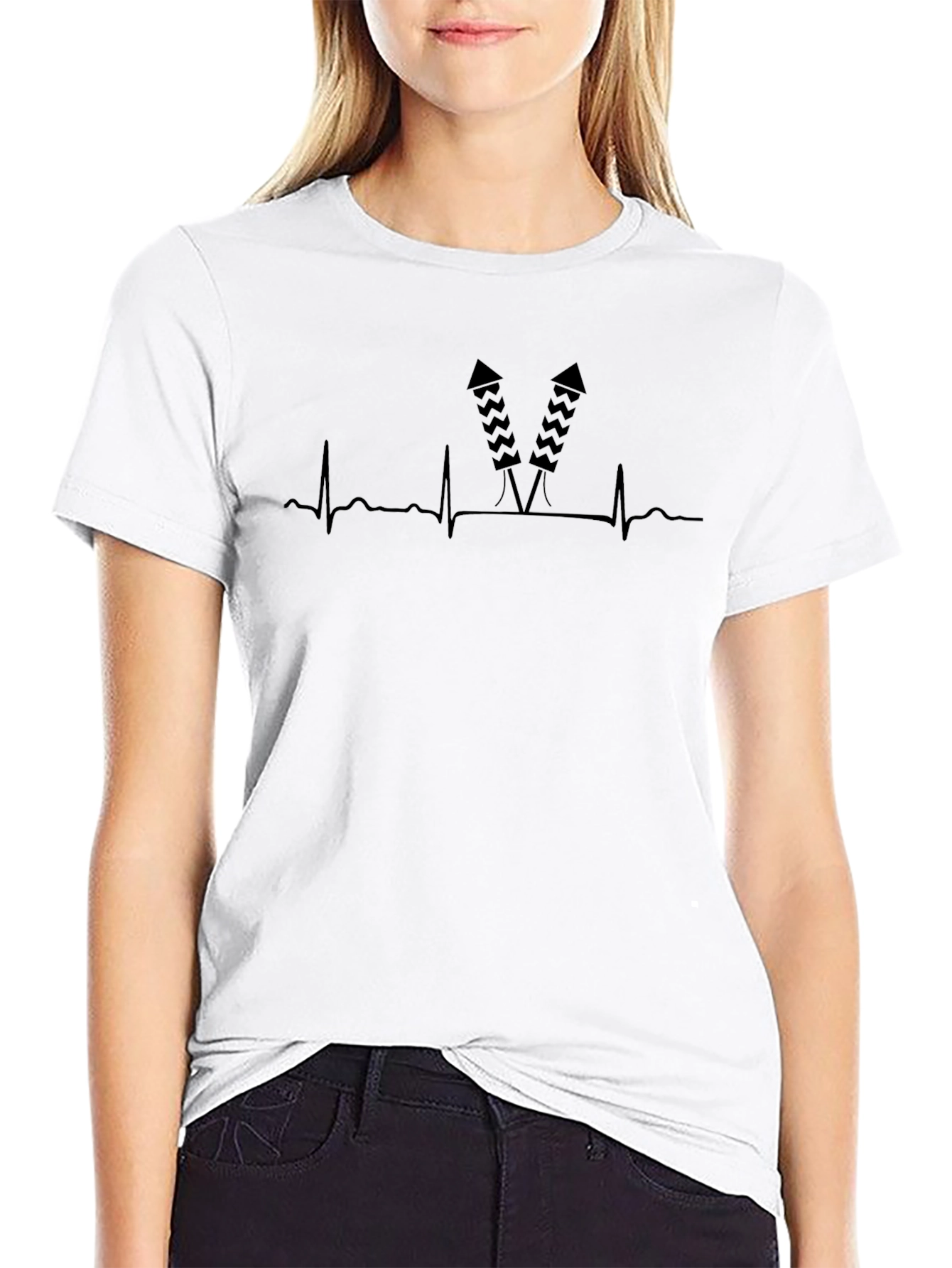 Fireworks Heartbeat Tee - Stylish Black Graphic T-Shirt
