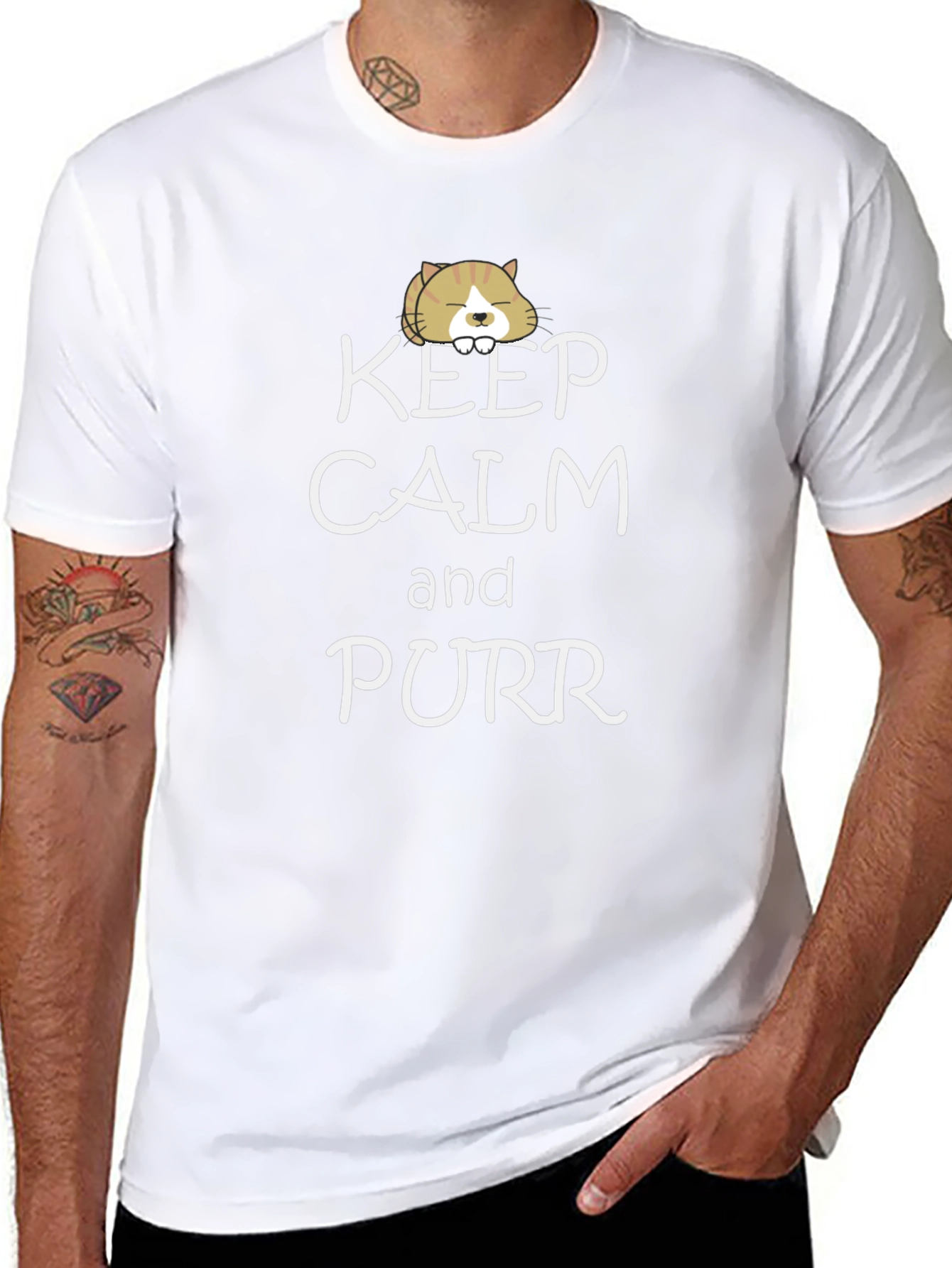 Keep Calm and Purr Black T-Shirt