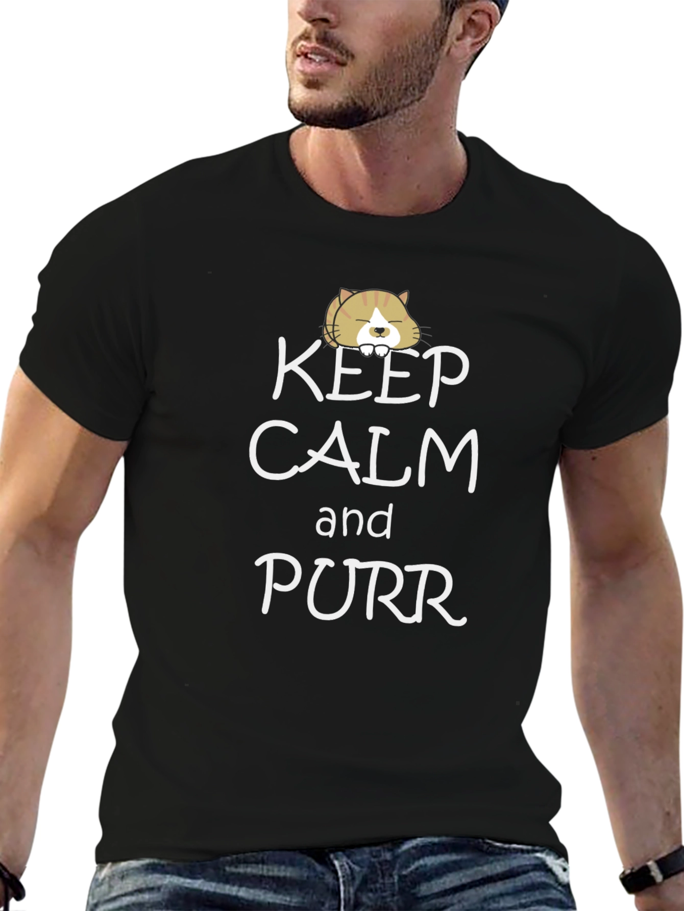 Keep Calm and Purr Black T-Shirt