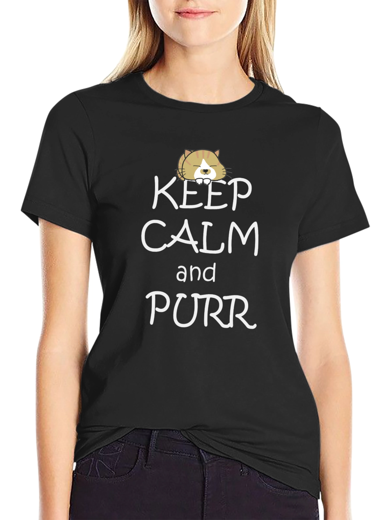 Keep Calm and Purr Black T-Shirt