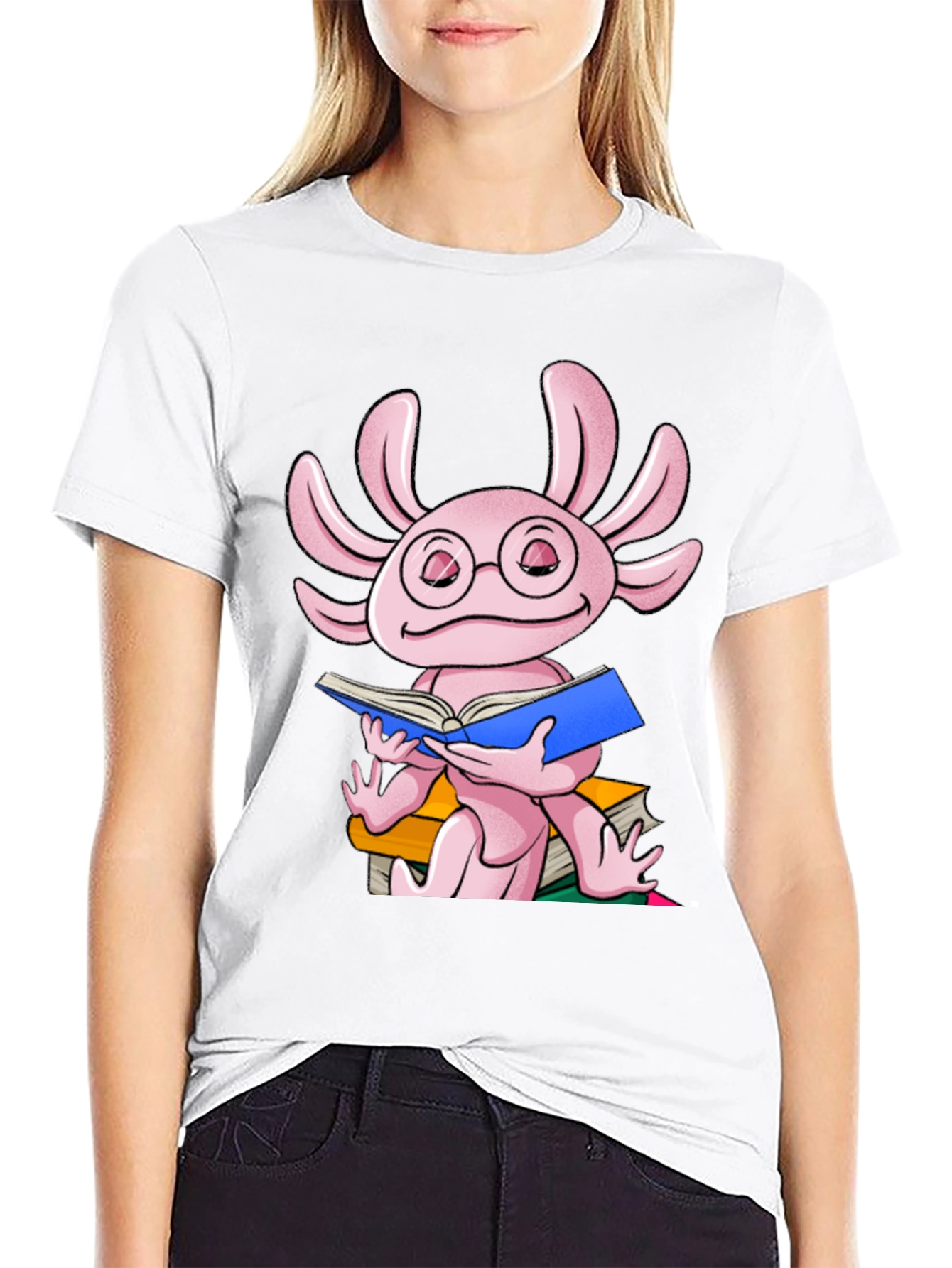 Axolotl Reading Book T-Shirt - Cute Amphibian Tee