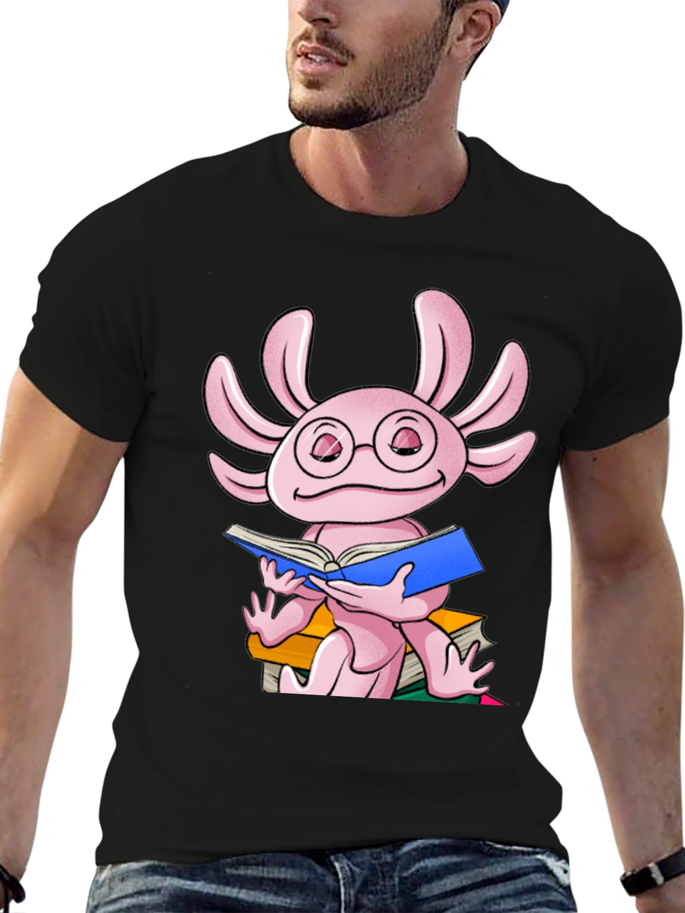 Axolotl Reading Book T-Shirt - Cute Amphibian Tee