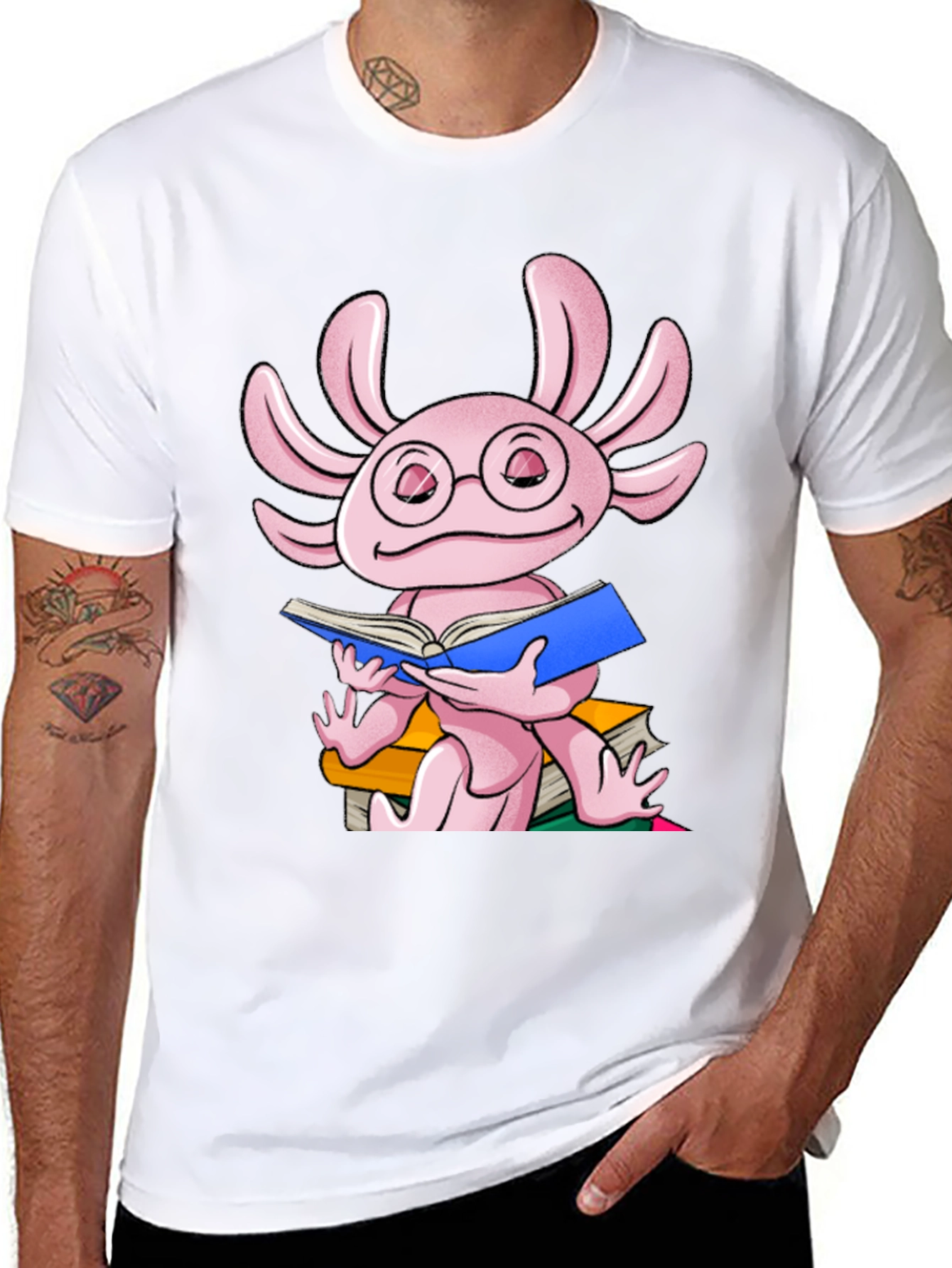 Axolotl Reading Book T-Shirt - Cute Amphibian Tee