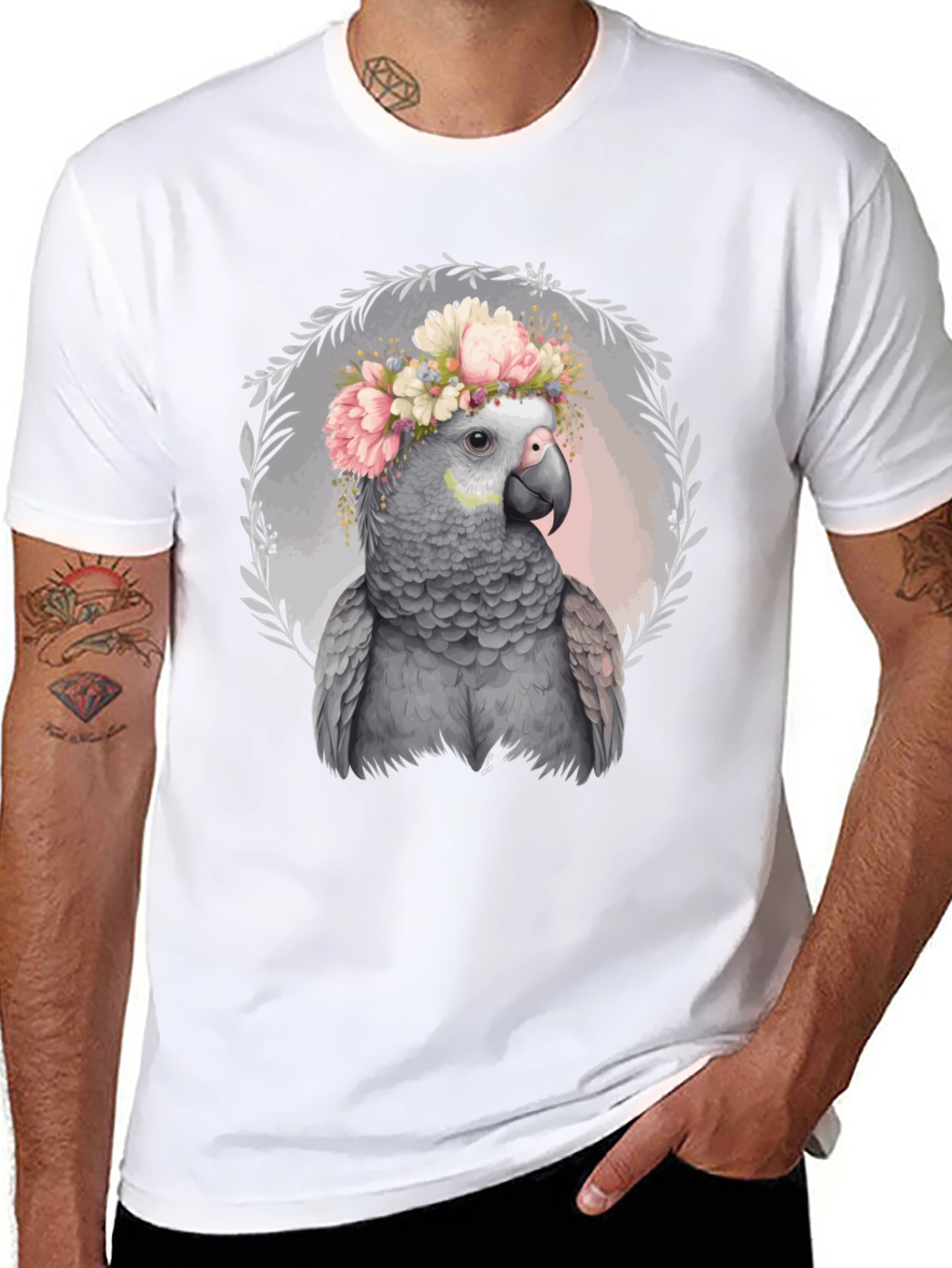 Parrot Floral Wreath Graphic Tee