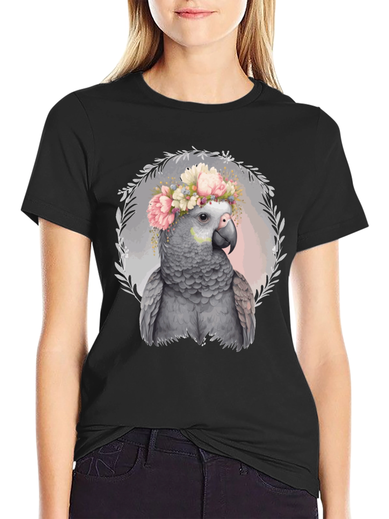 Parrot Floral Wreath Graphic Tee