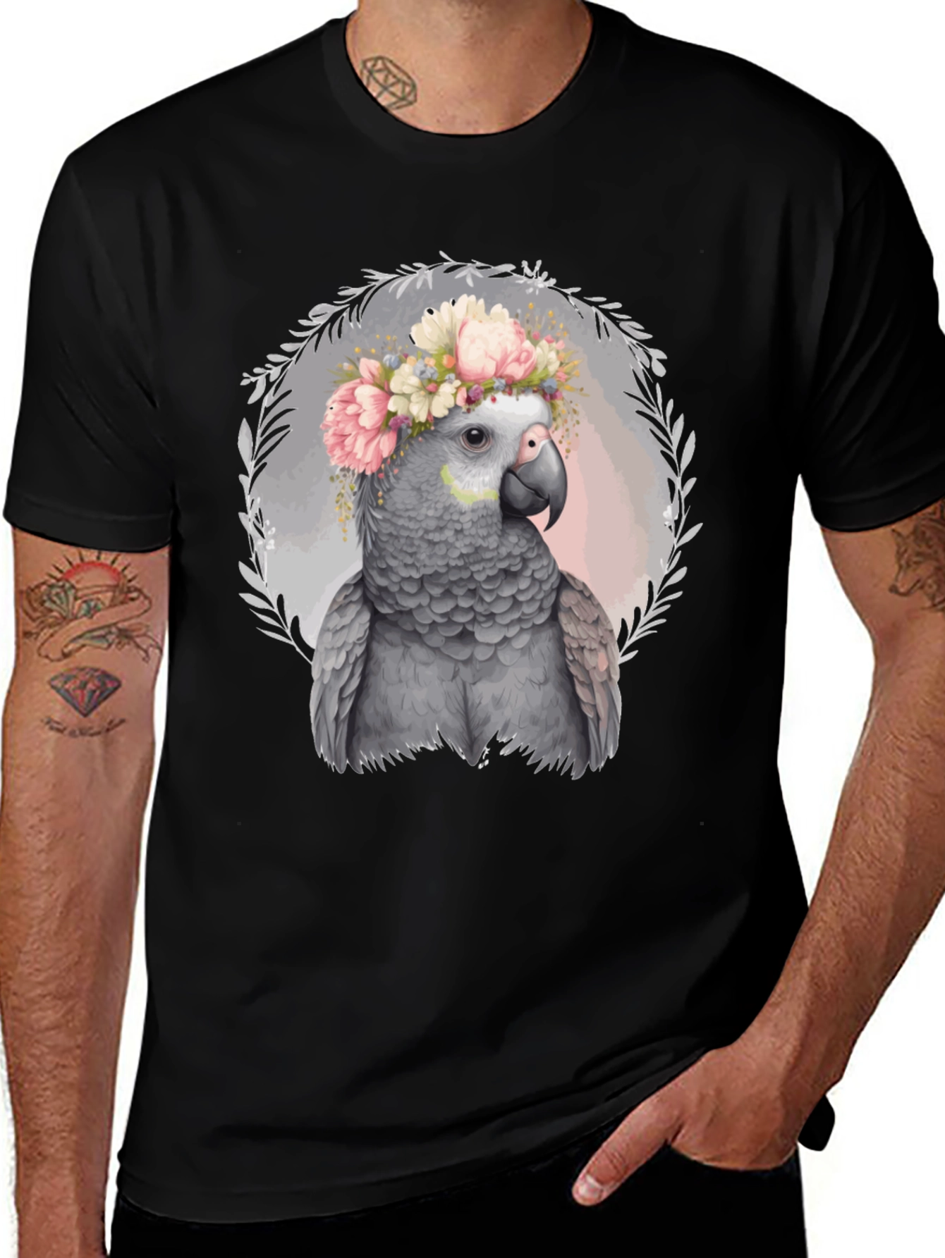 Parrot Floral Wreath Graphic Tee