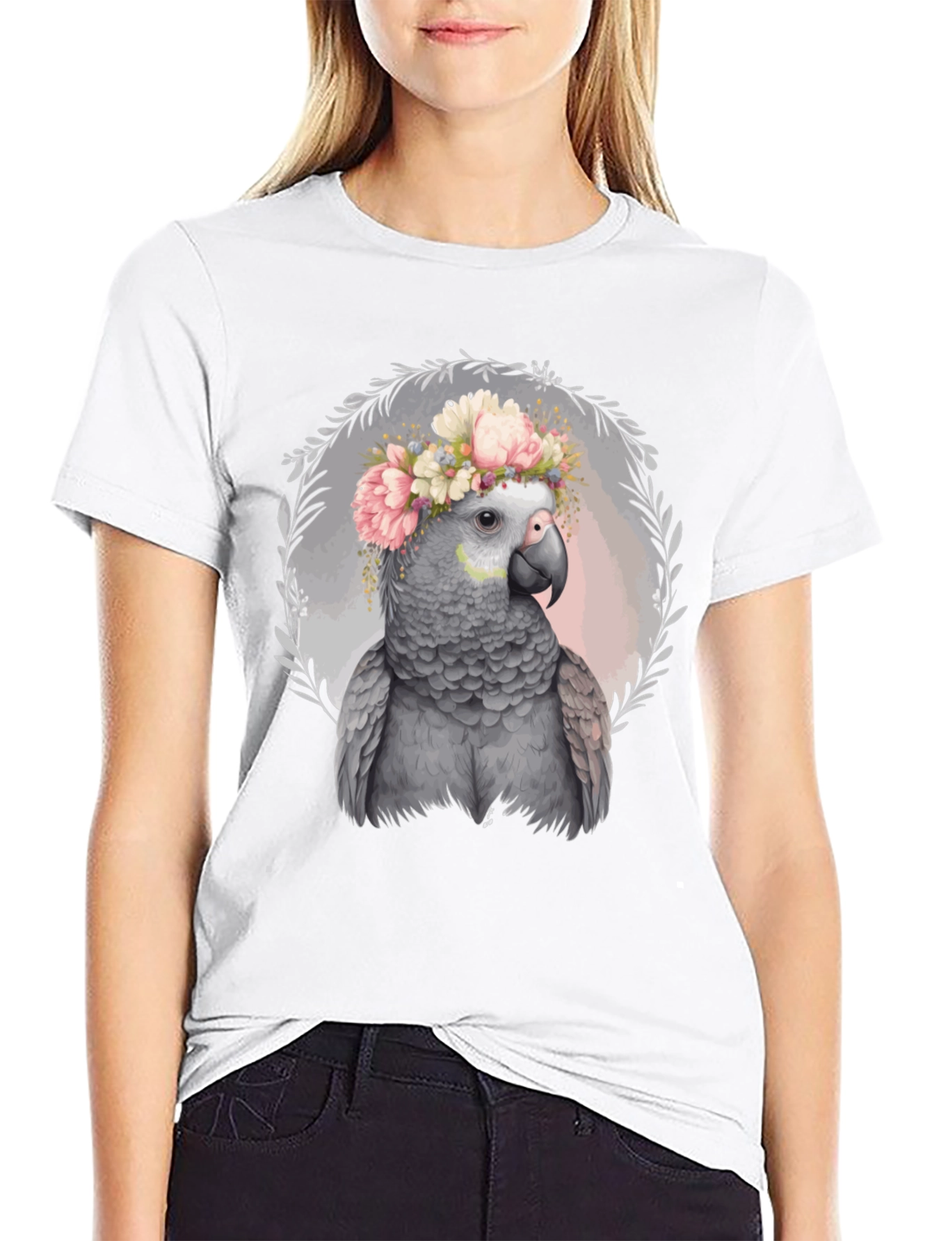 Parrot Floral Wreath Graphic Tee