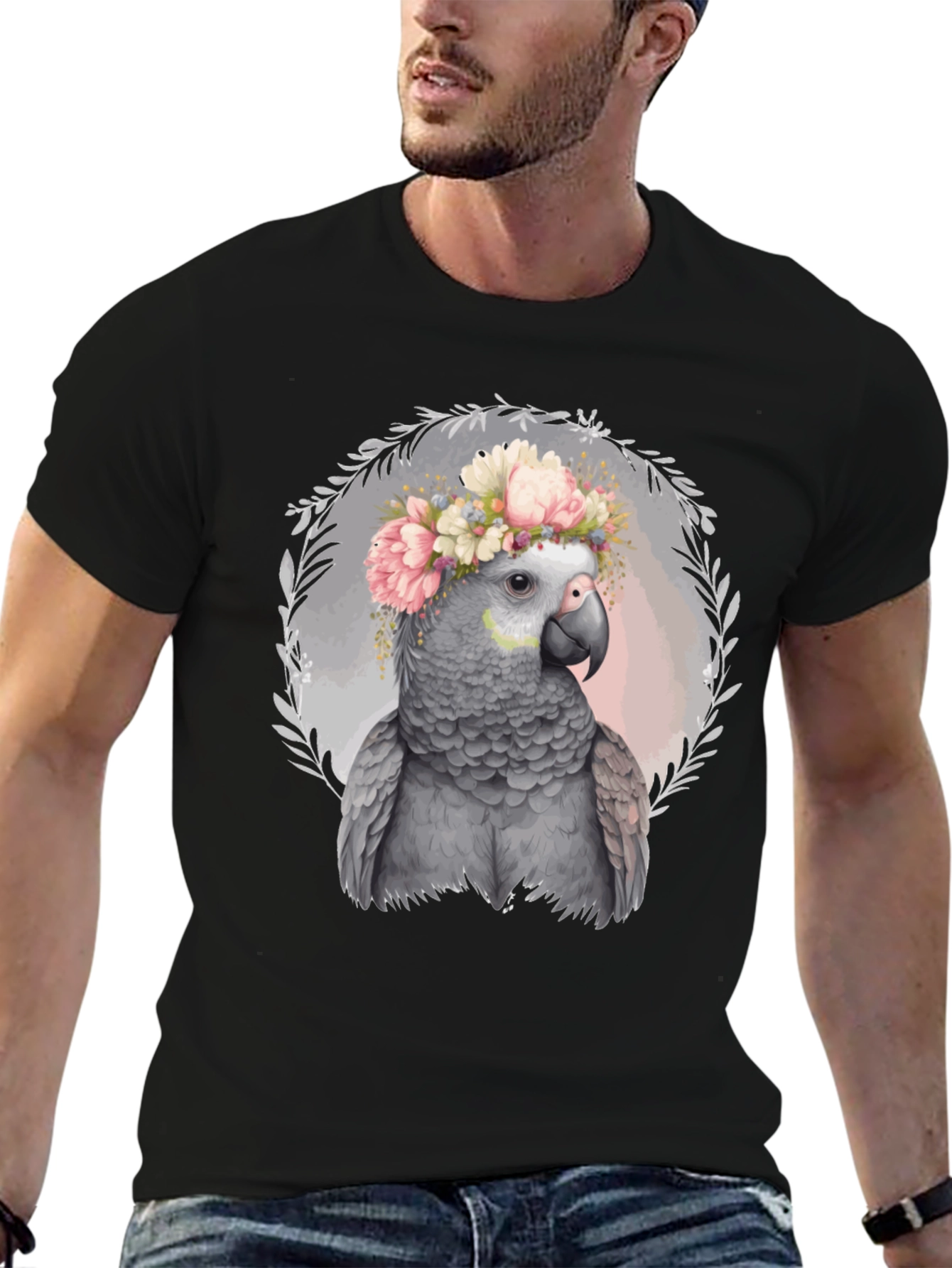 Parrot Floral Wreath Graphic Tee