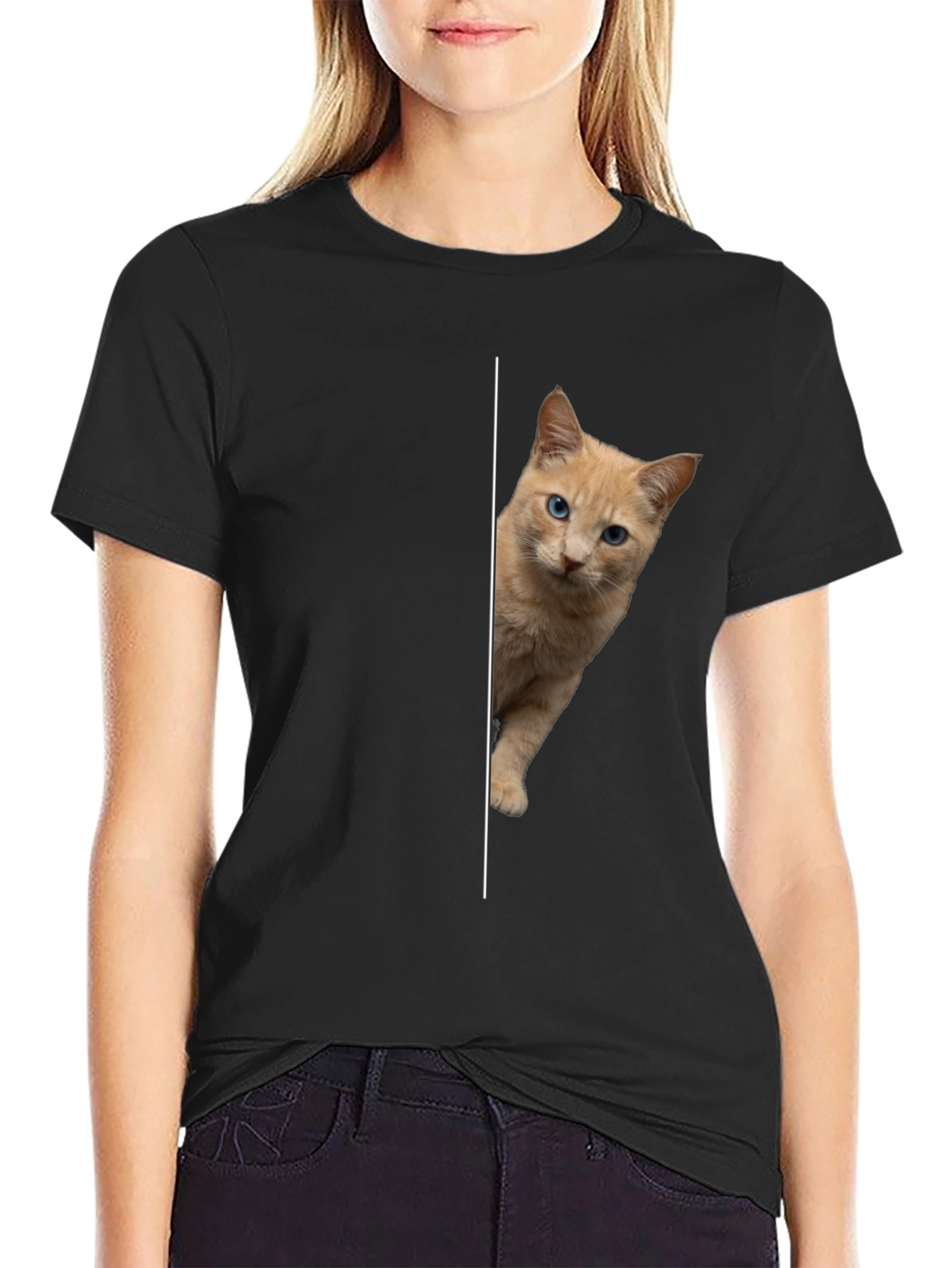 Peek-a-boo Kitten Graphic Tee - Soft Cotton Blend