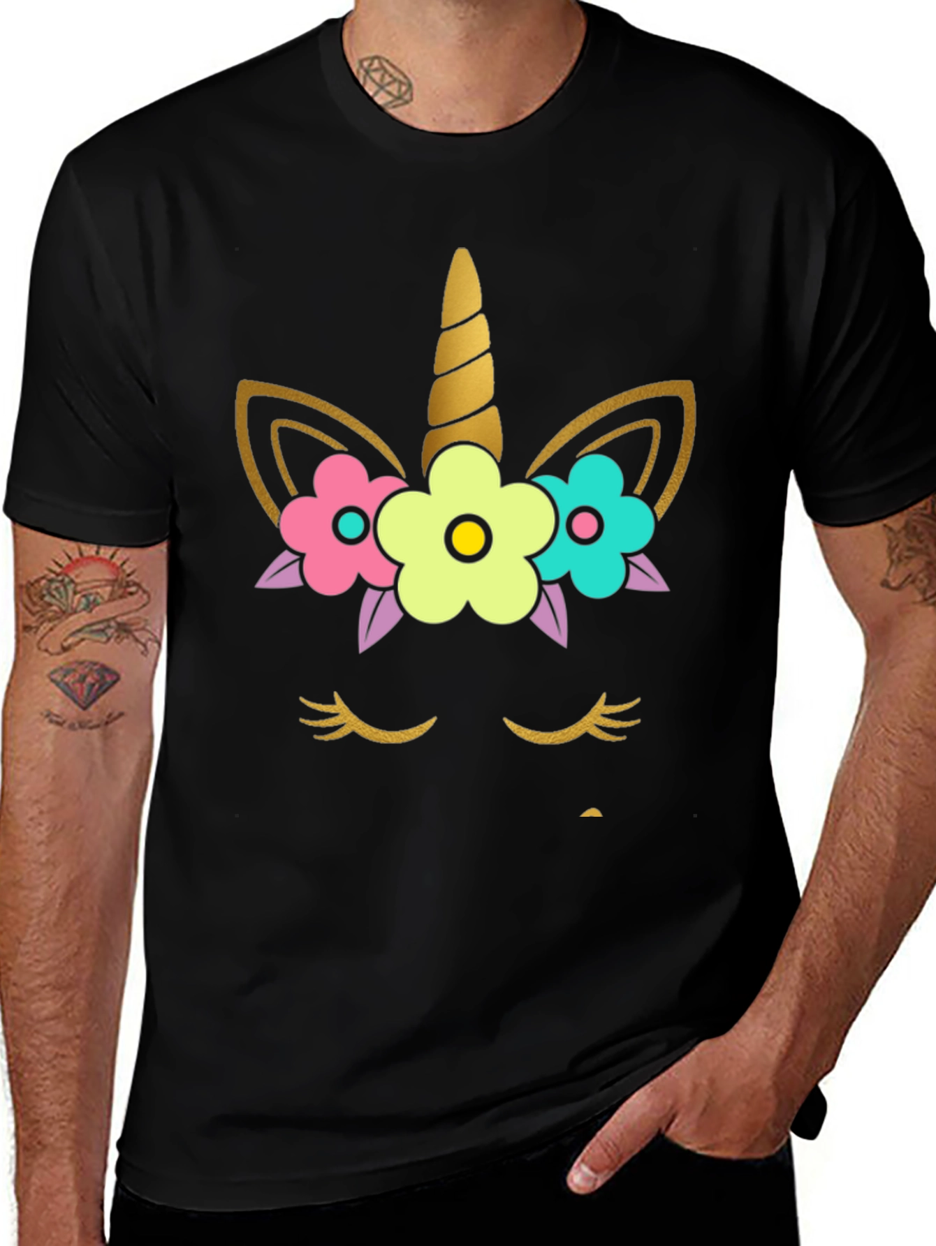 Unicorn Face Graphic Tee - Black