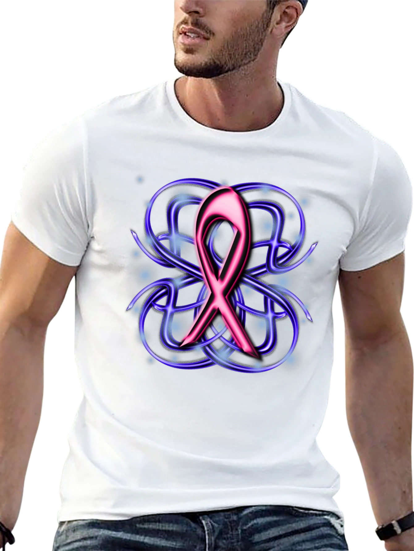 Ribbon Graphic Black T-Shirt - Cancer Awareness