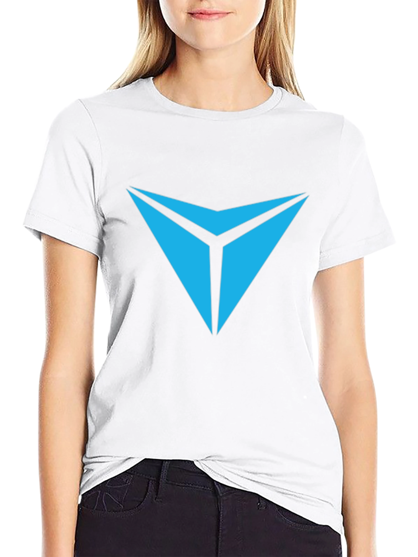 Black Tee with Geometric Blue Chevron Logo