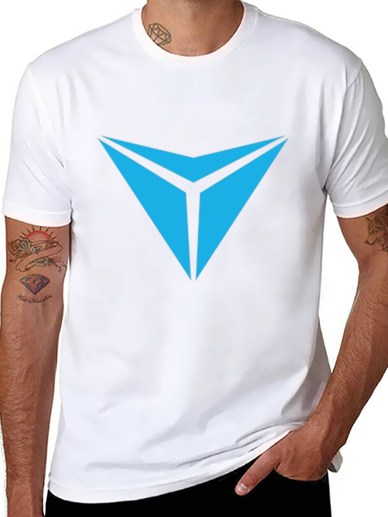 Black Tee with Geometric Blue Chevron Logo
