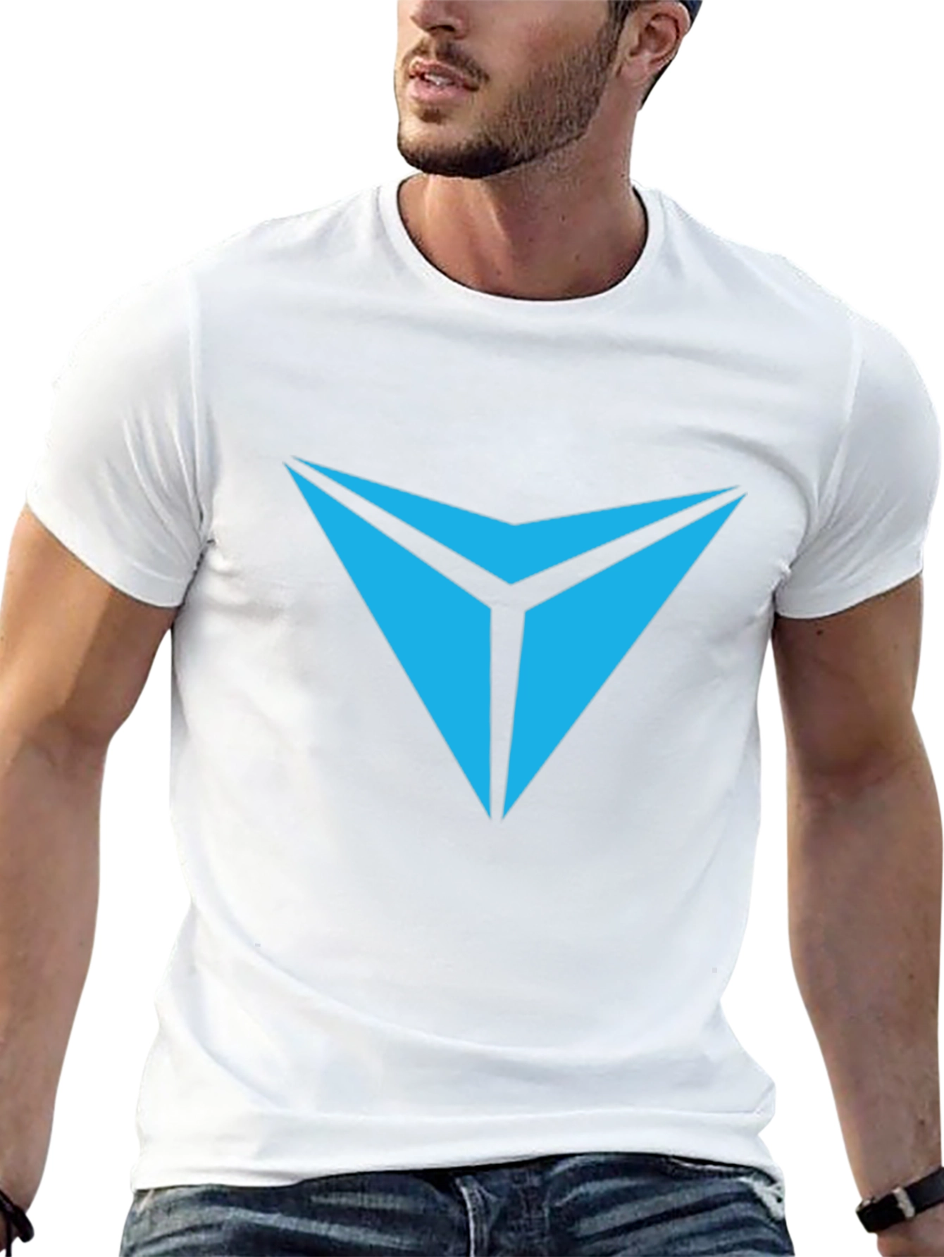 Black Tee with Geometric Blue Chevron Logo