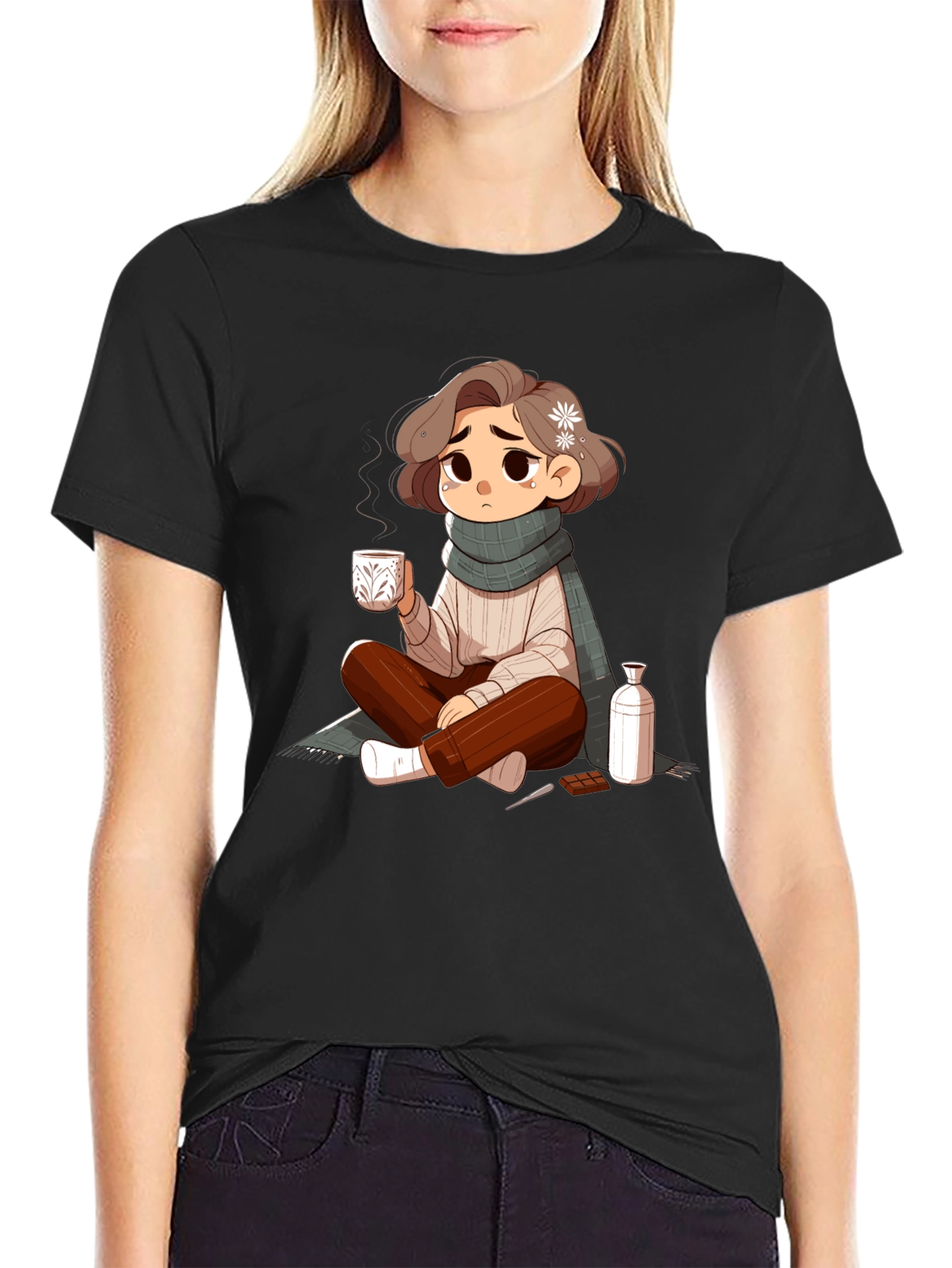 Cartoon Girl Black T-Shirt