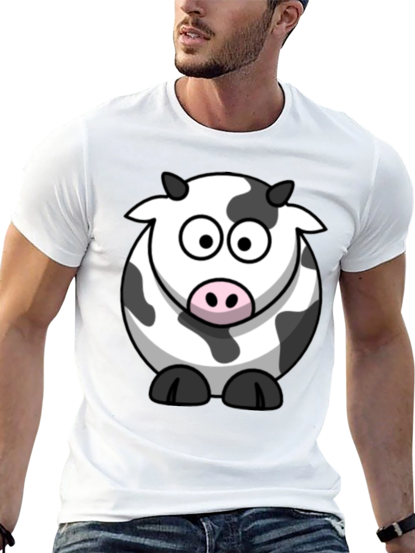 Cute Cow Graphic Tee - Black Cotton T-Shirt