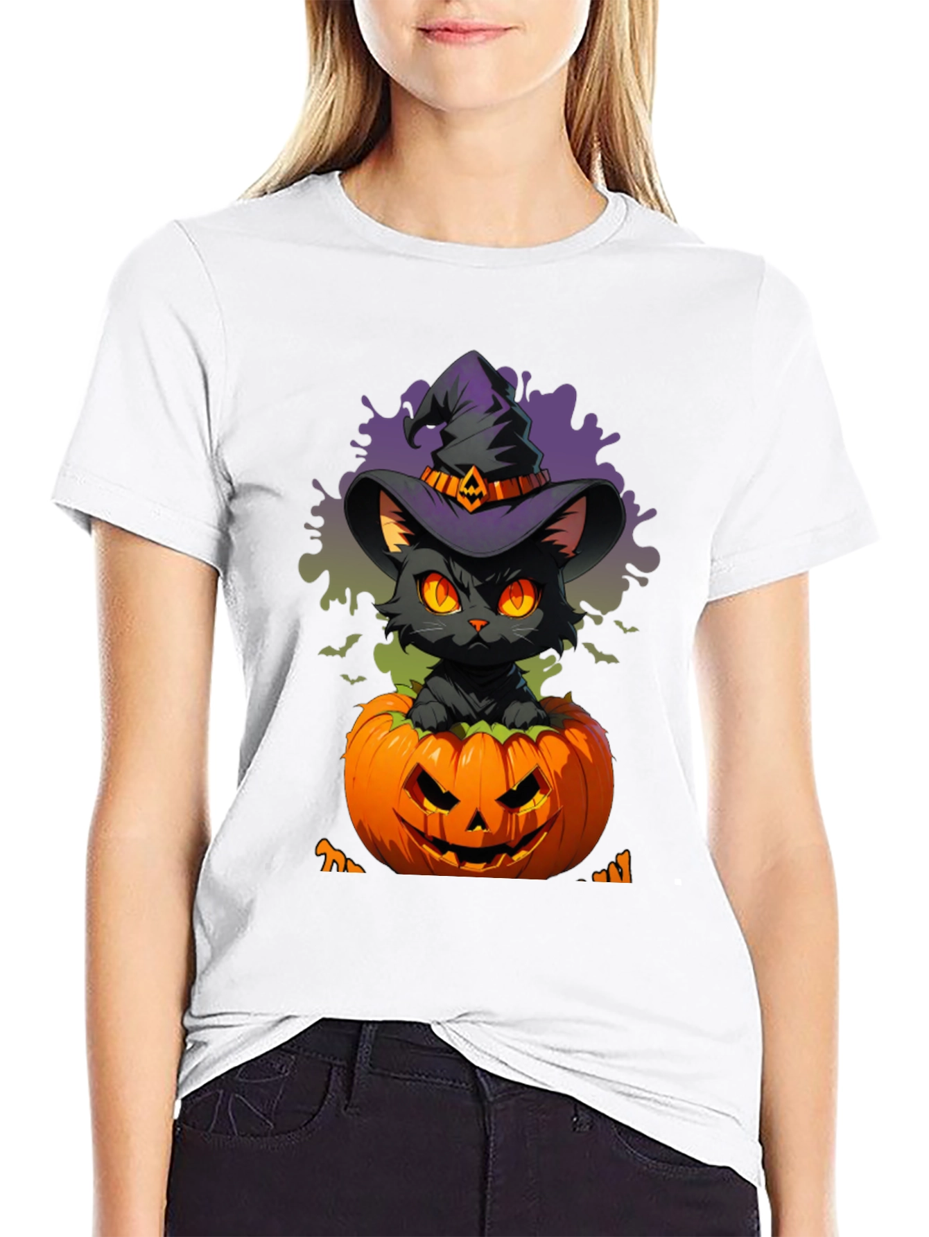 Halloween Cat in Pumpkin T-Shirt