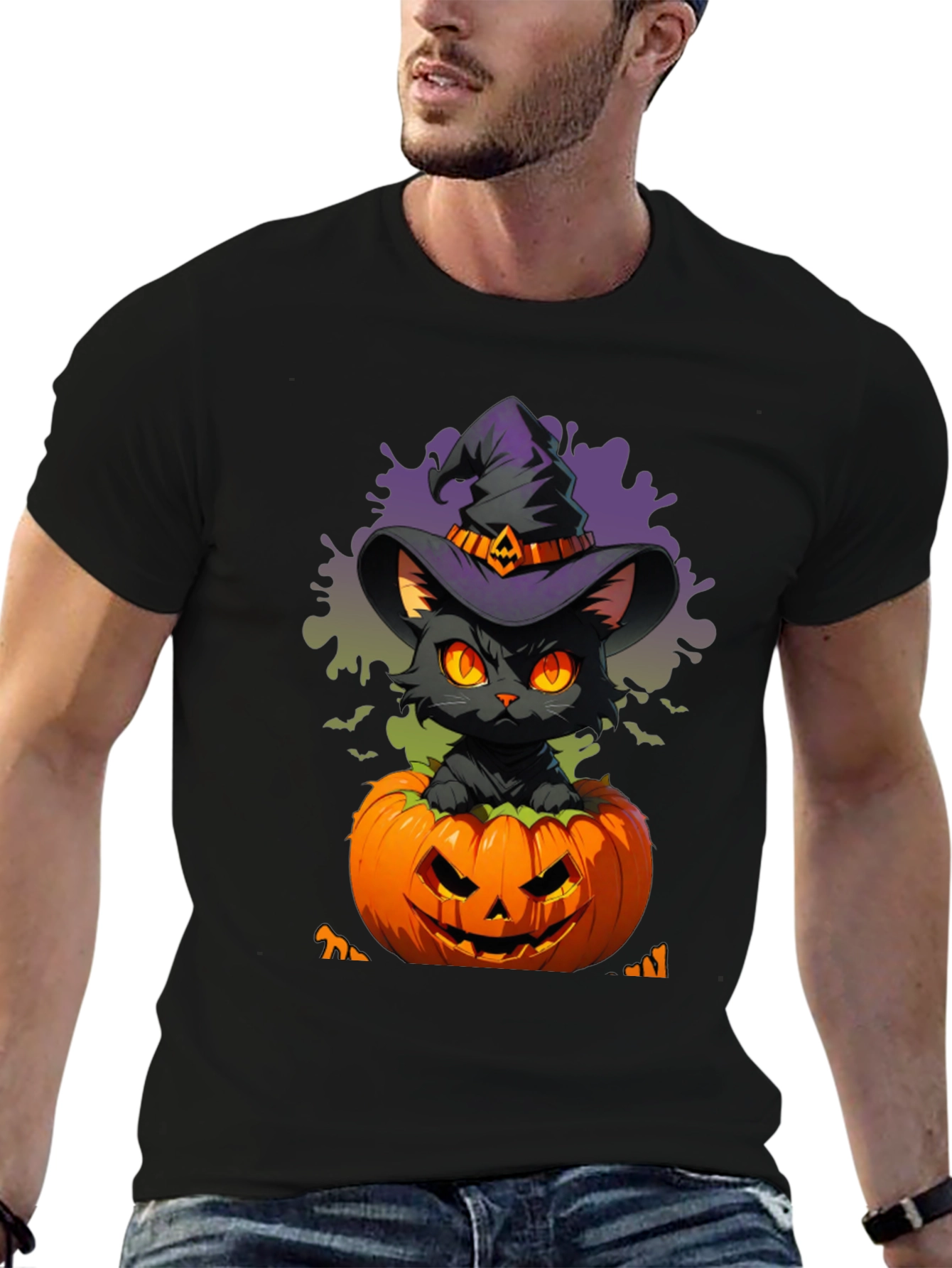 Halloween Cat in Pumpkin T-Shirt
