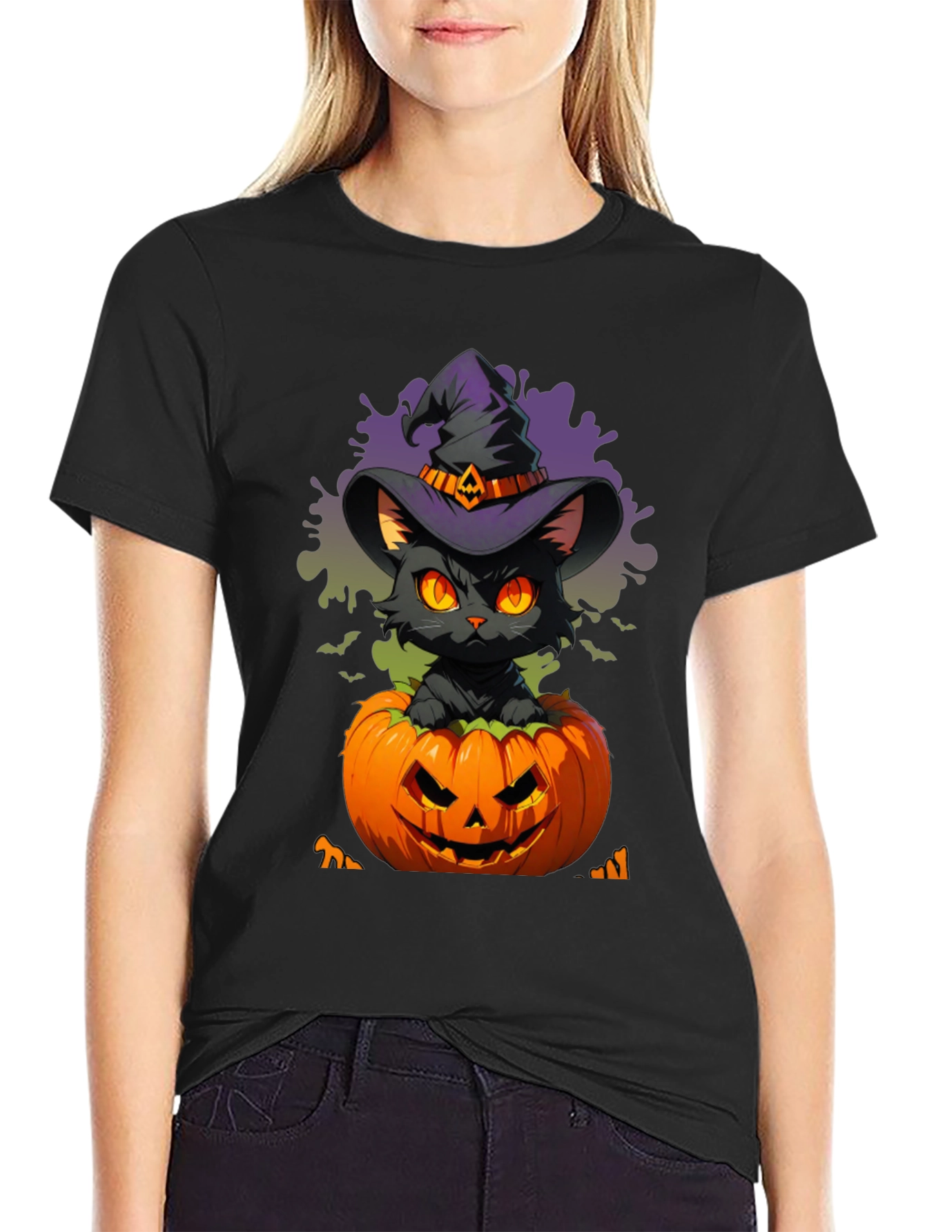 Halloween Cat in Pumpkin T-Shirt