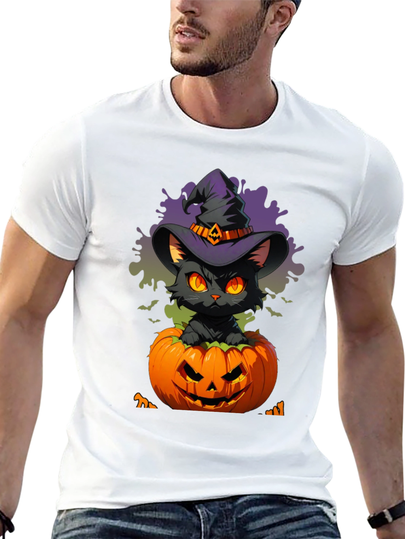 Halloween Cat in Pumpkin T-Shirt