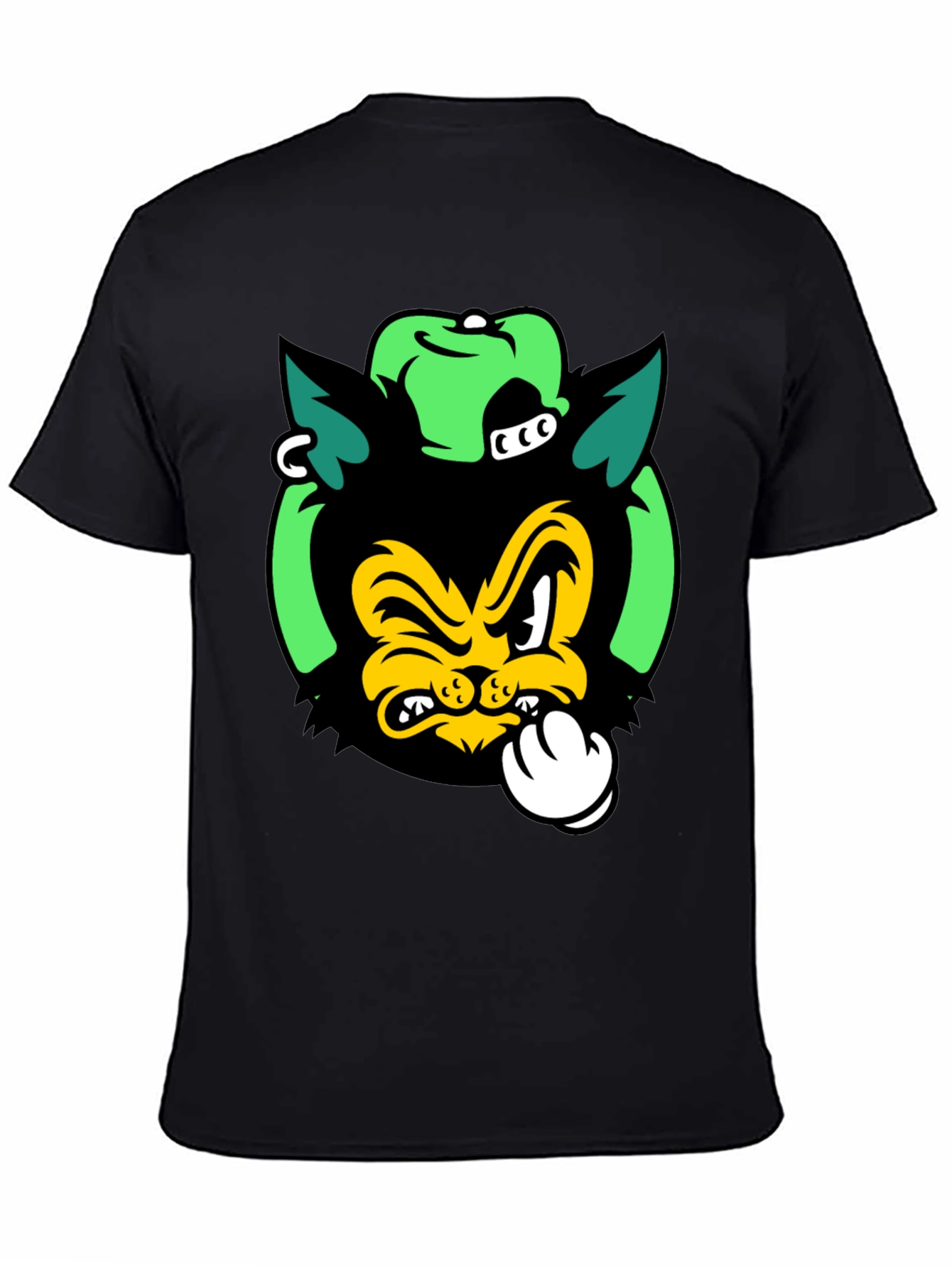 Cartoon Cat Graphic Print Black T-Shirt