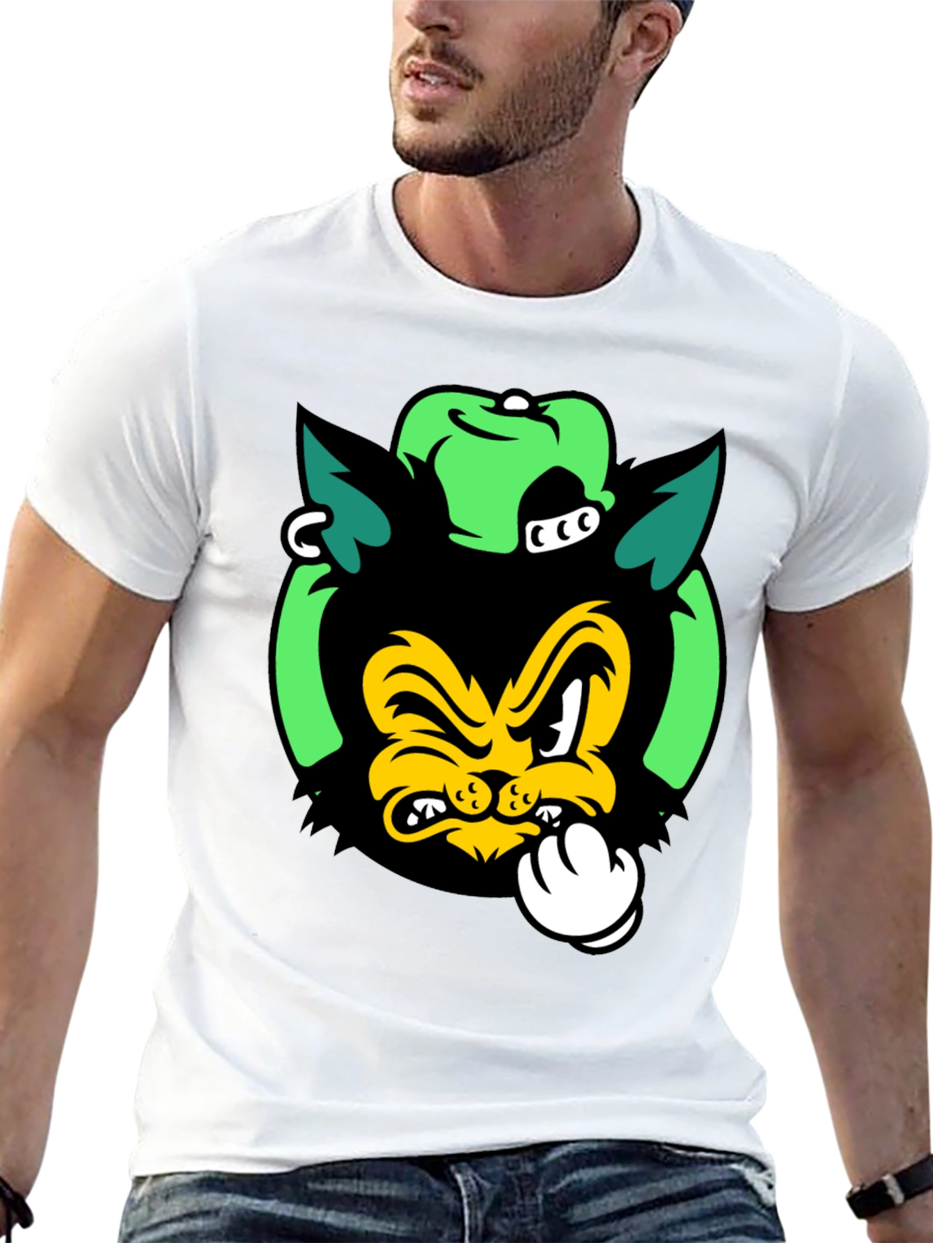 Cartoon Cat Graphic Print Black T-Shirt