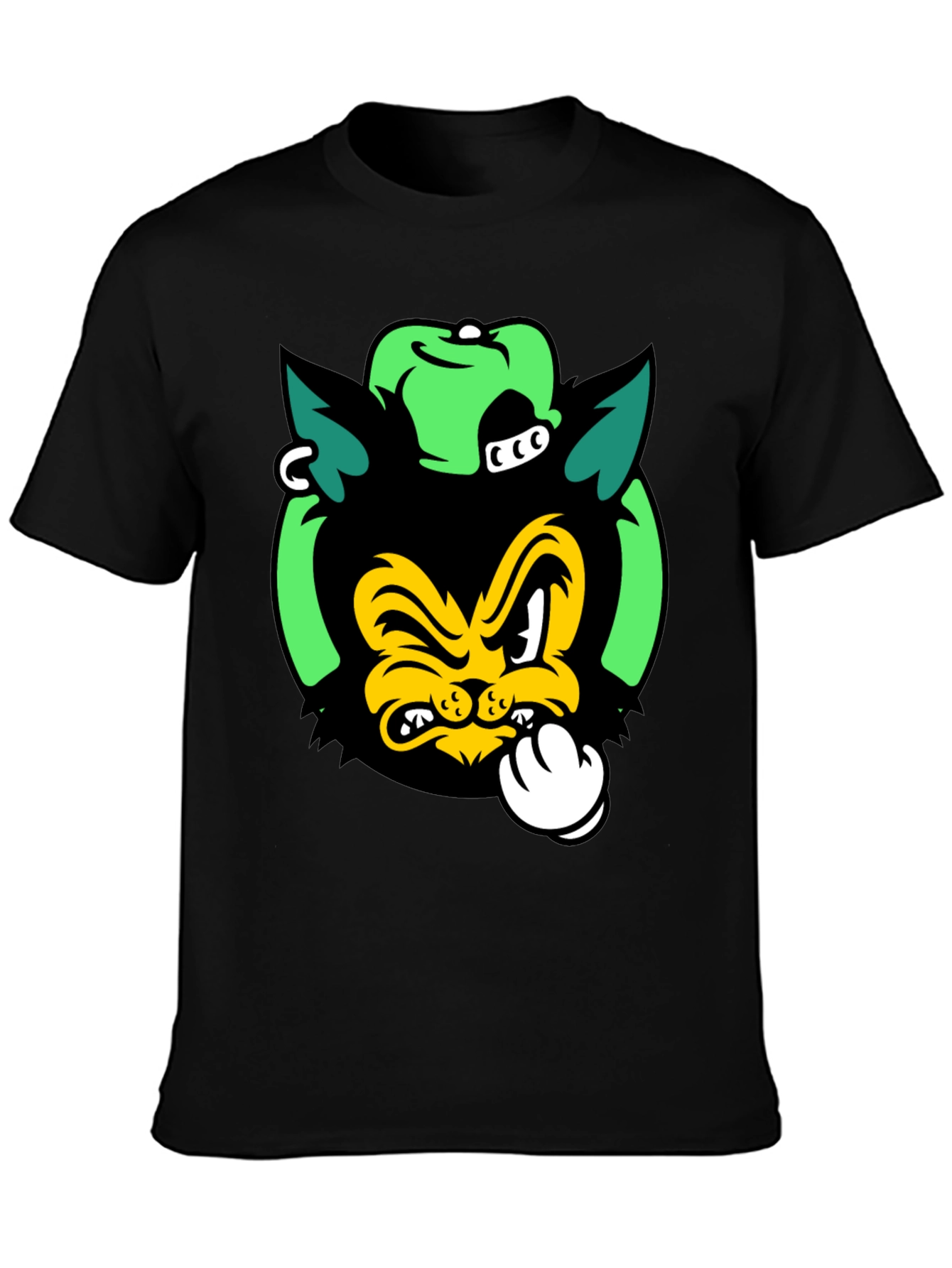 Cartoon Cat Graphic Print Black T-Shirt