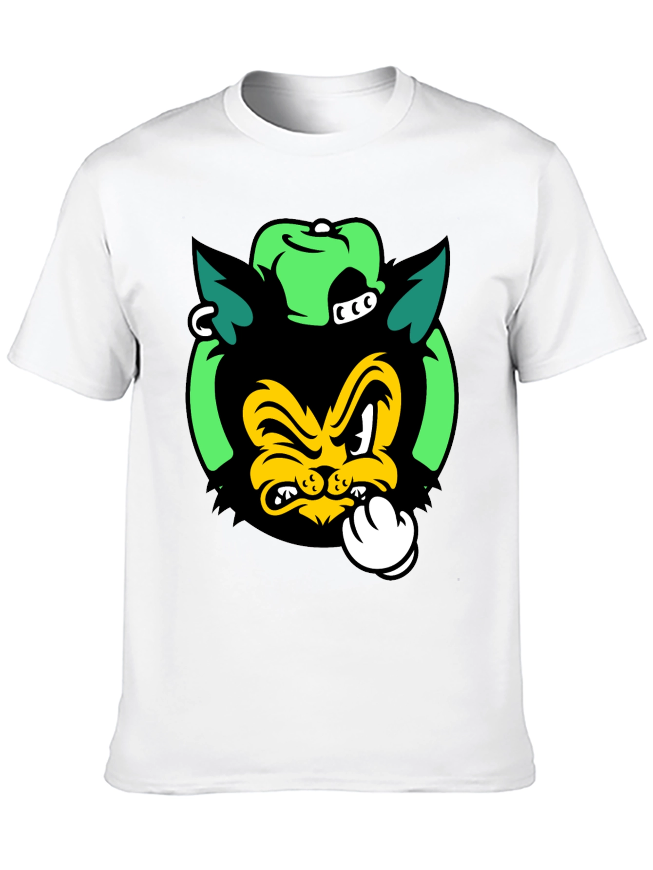Cartoon Cat Graphic Print Black T-Shirt