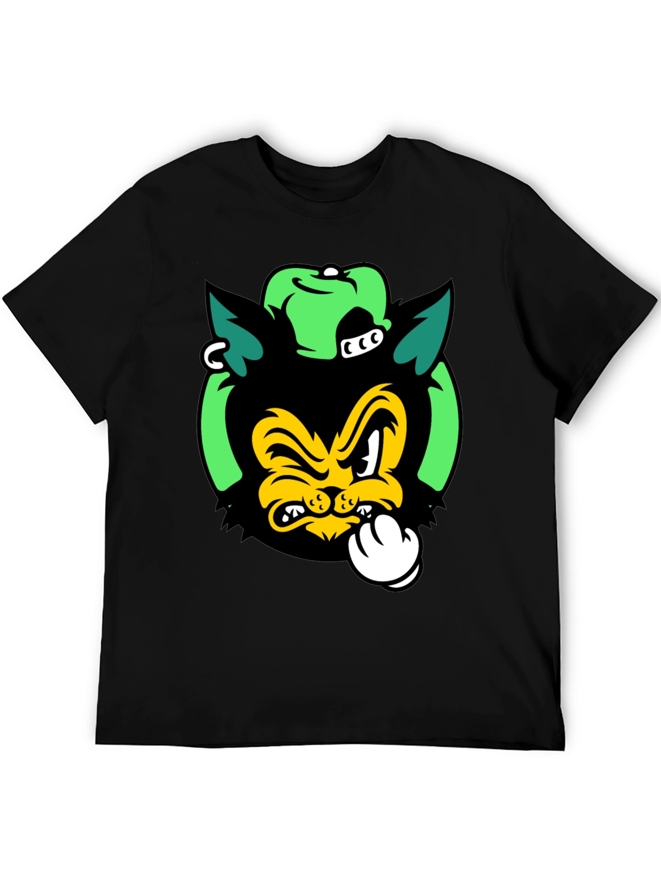 Cartoon Cat Graphic Print Black T-Shirt