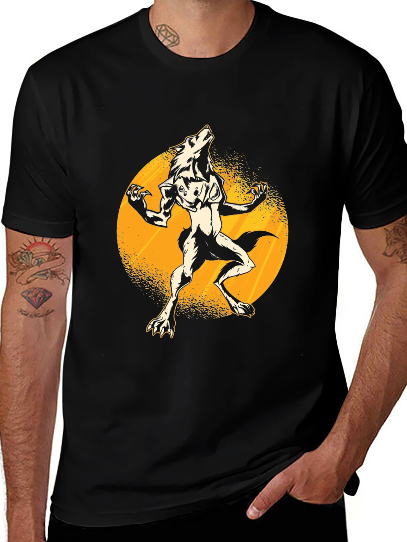 Werewolf Moon Graphic Tee - Black Cotton T-Shirt