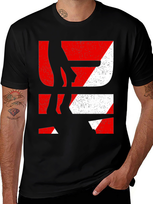 Graphic Print Tee - Black with Abstract Red & White Design