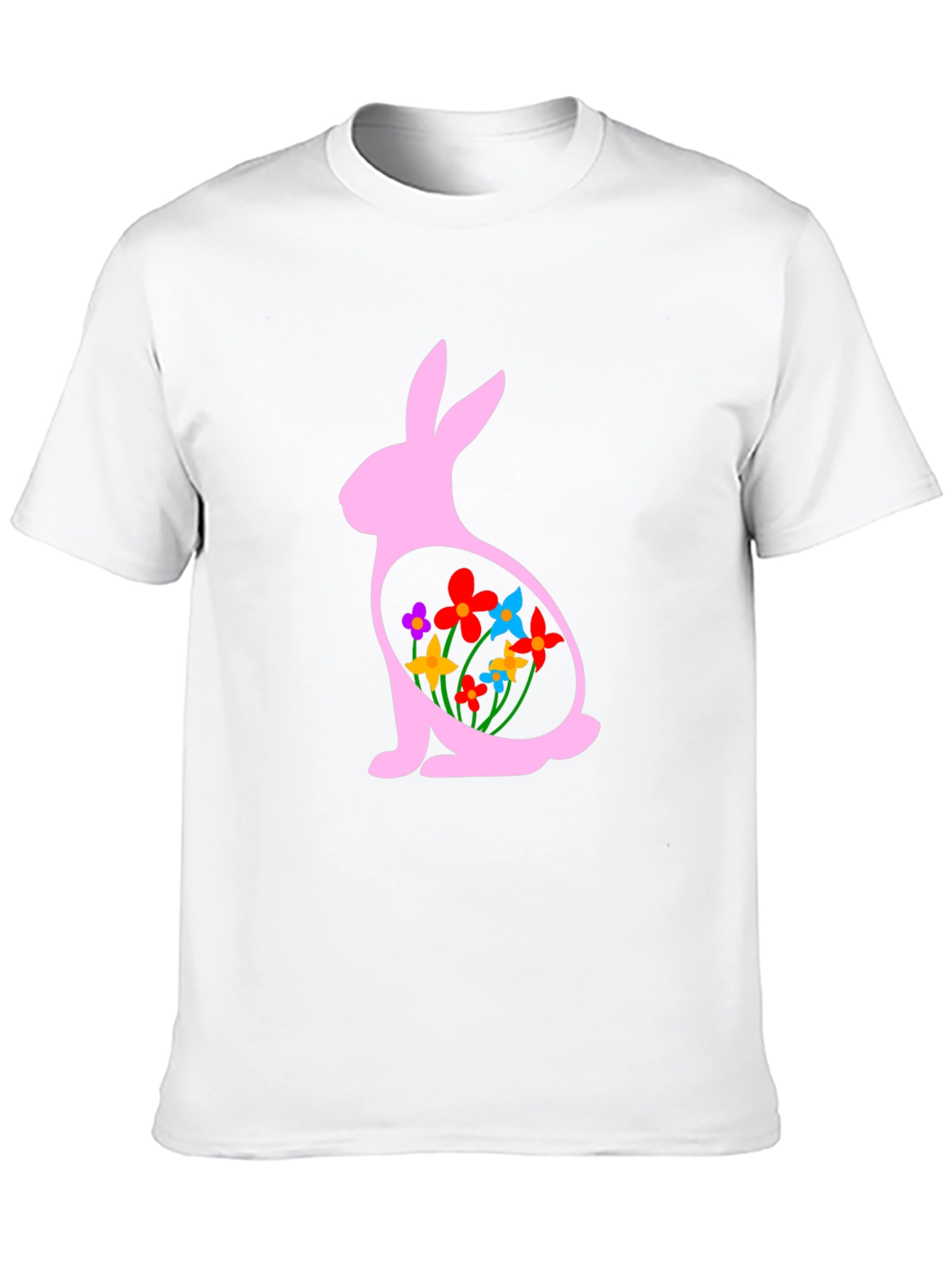 Easter Bunny Flowers Black T-Shirt