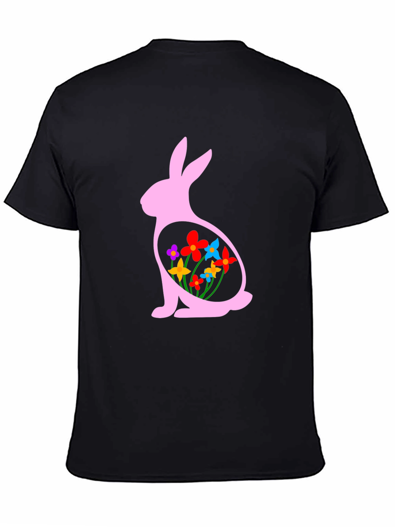 Easter Bunny Flowers Black T-Shirt