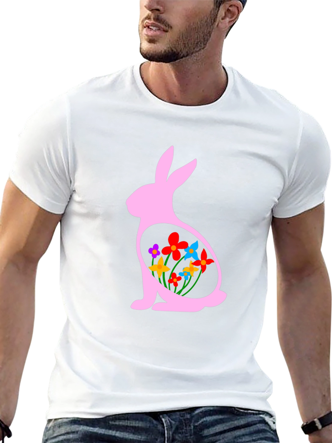 Easter Bunny Flowers Black T-Shirt