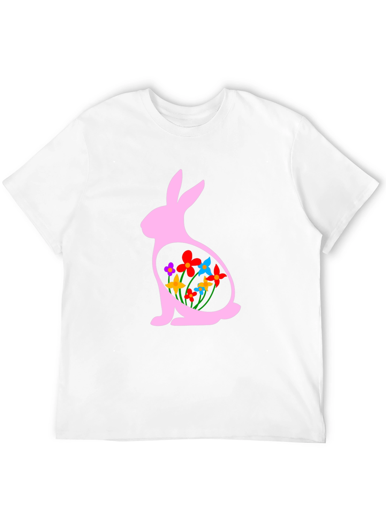 Easter Bunny Flowers Black T-Shirt