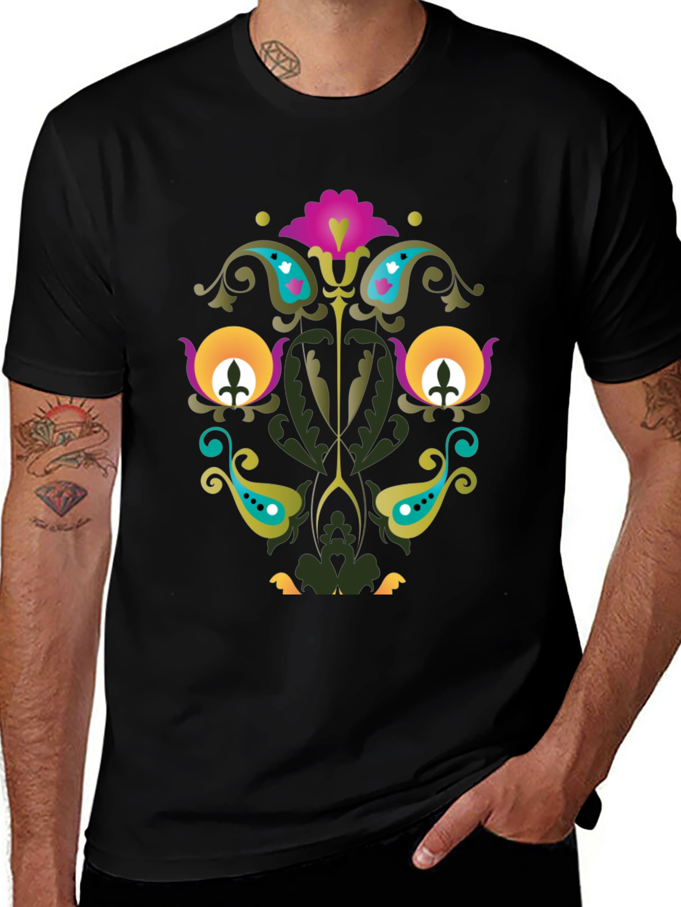 Floral Paisley Black T-Shirt Unique Design