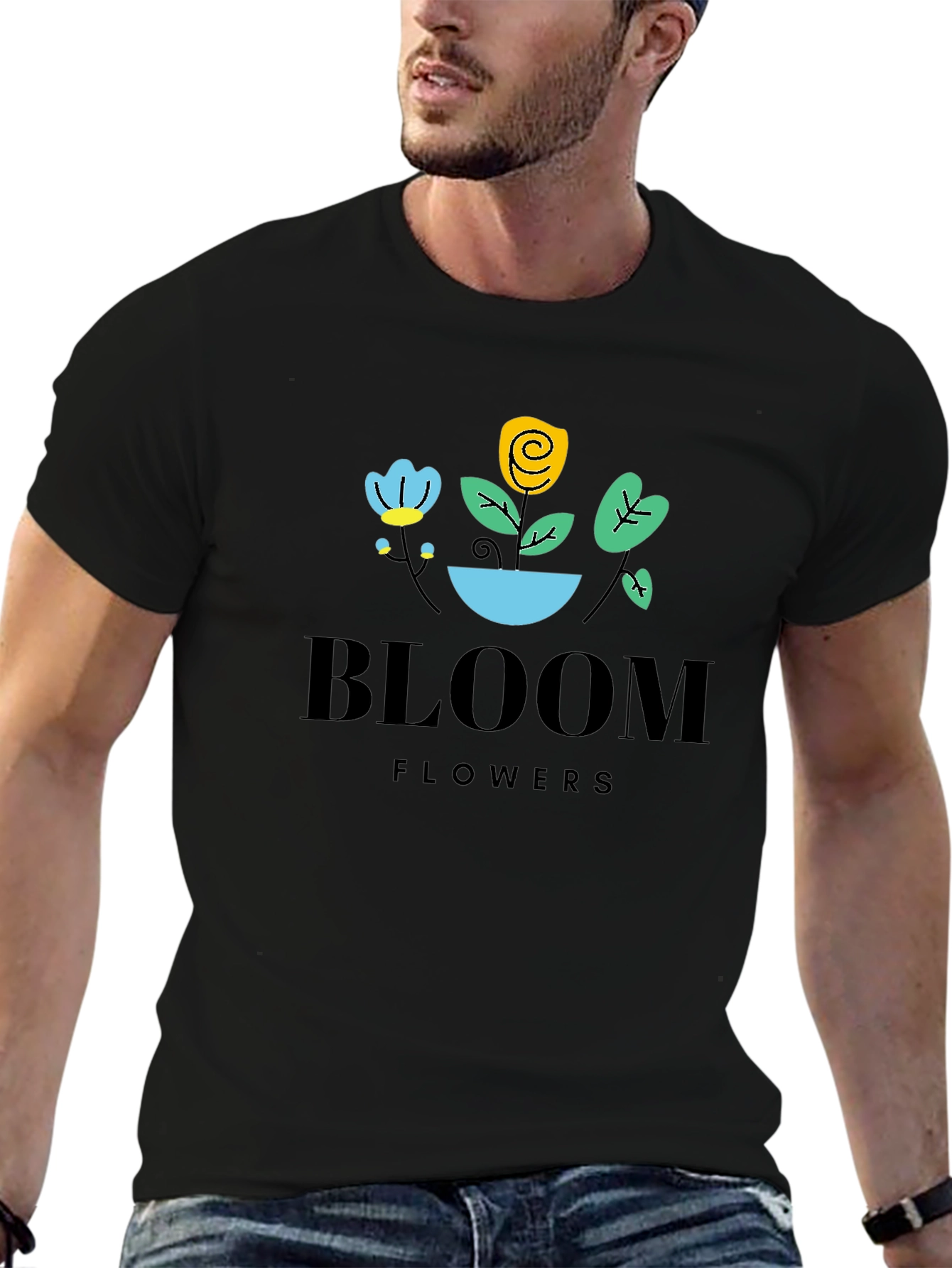 Bloom Flowers Graphic Tee - Unisex Black T-Shirt