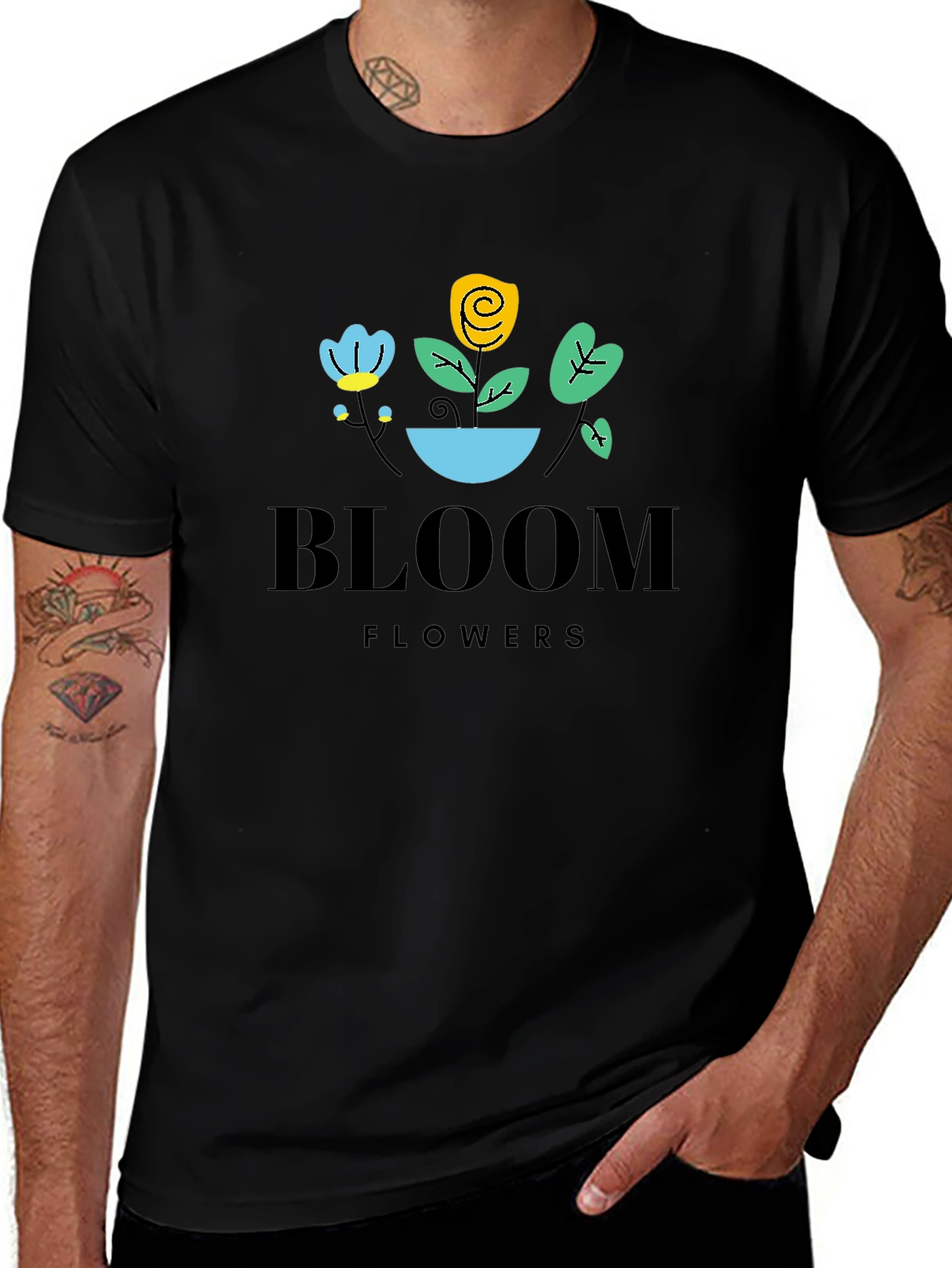 Bloom Flowers Graphic Tee - Unisex Black T-Shirt