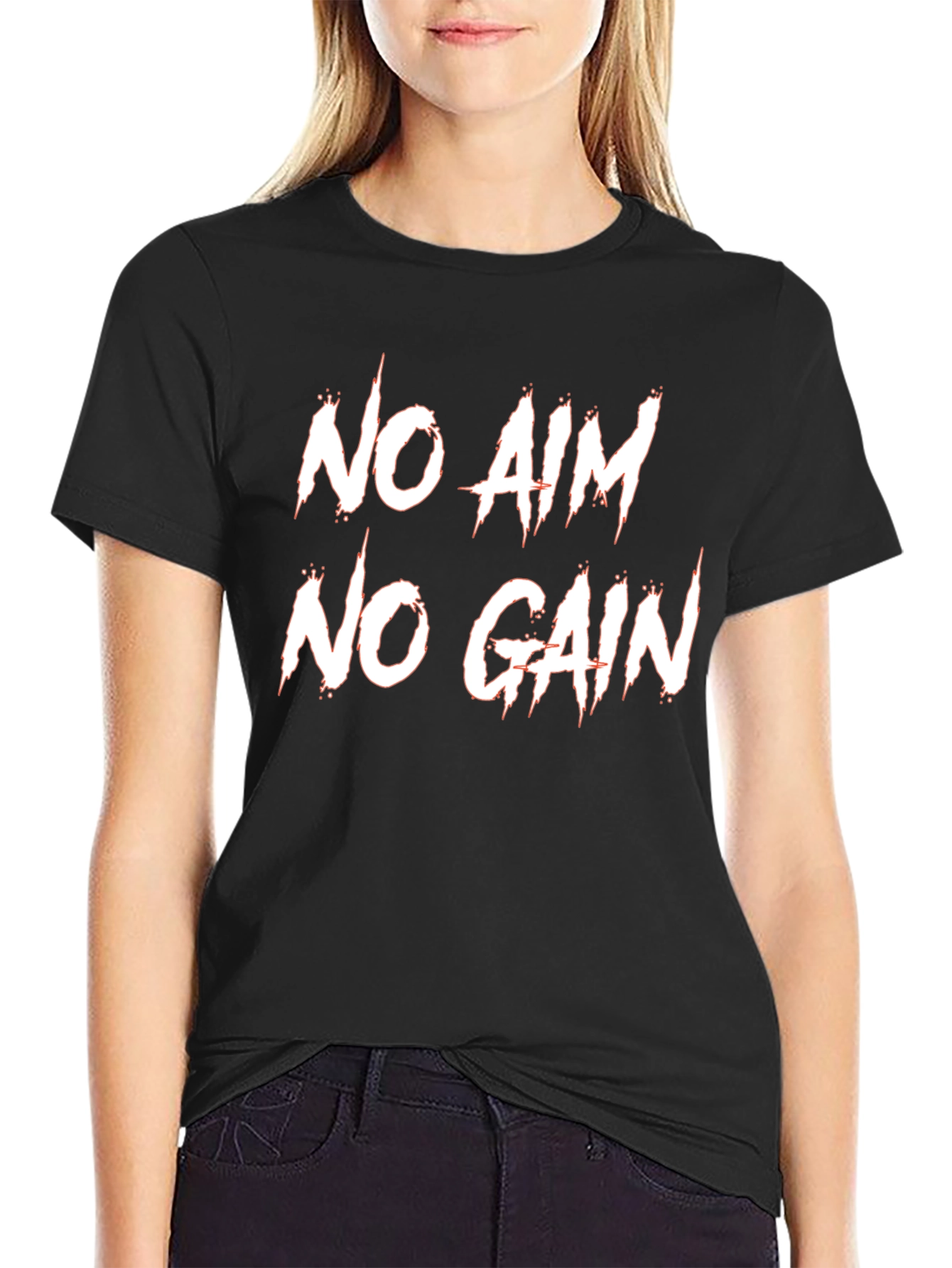 No Aim No Gain T-Shirt - Black Cotton Tee