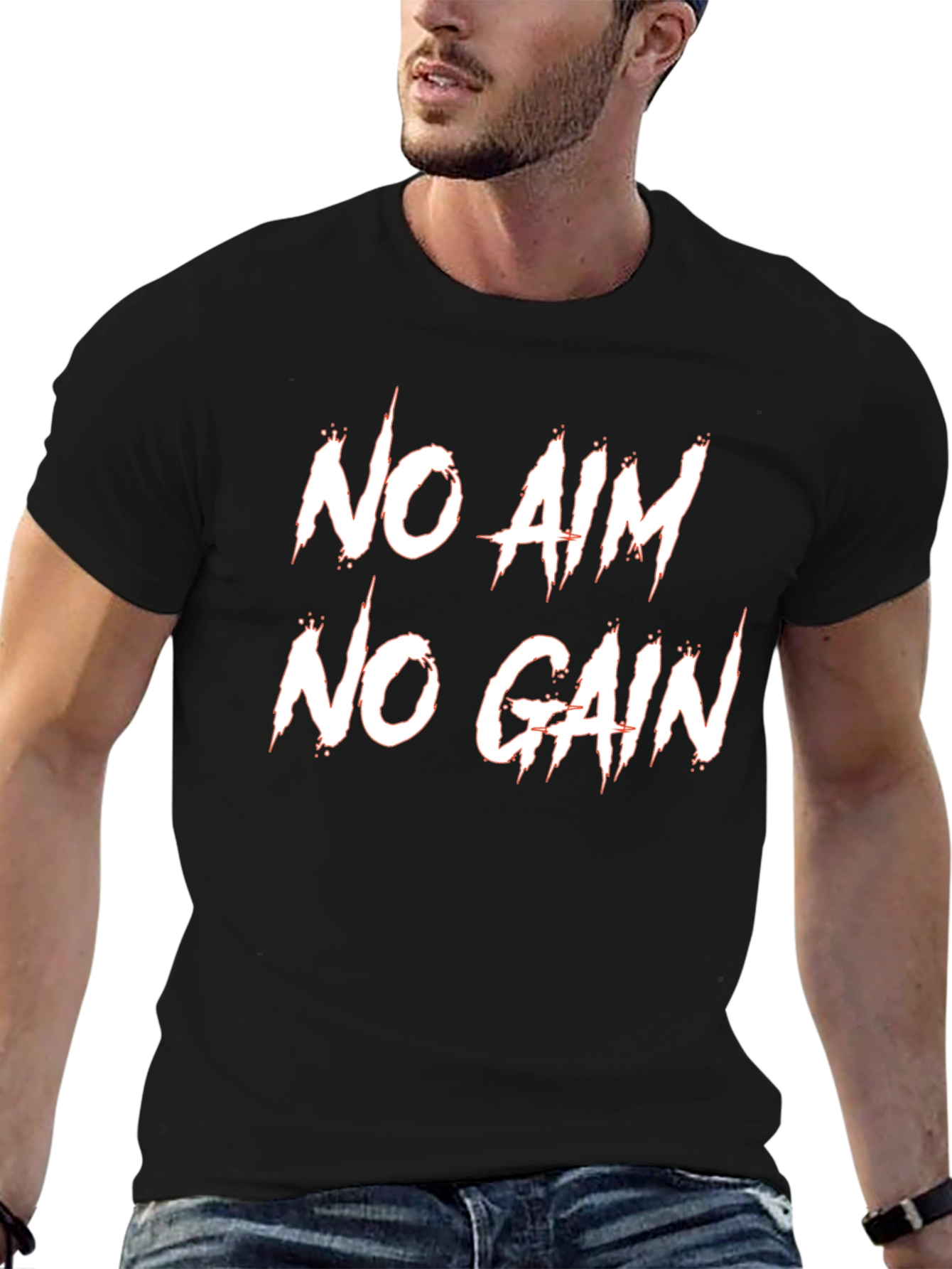 No Aim No Gain T-Shirt - Black Cotton Tee